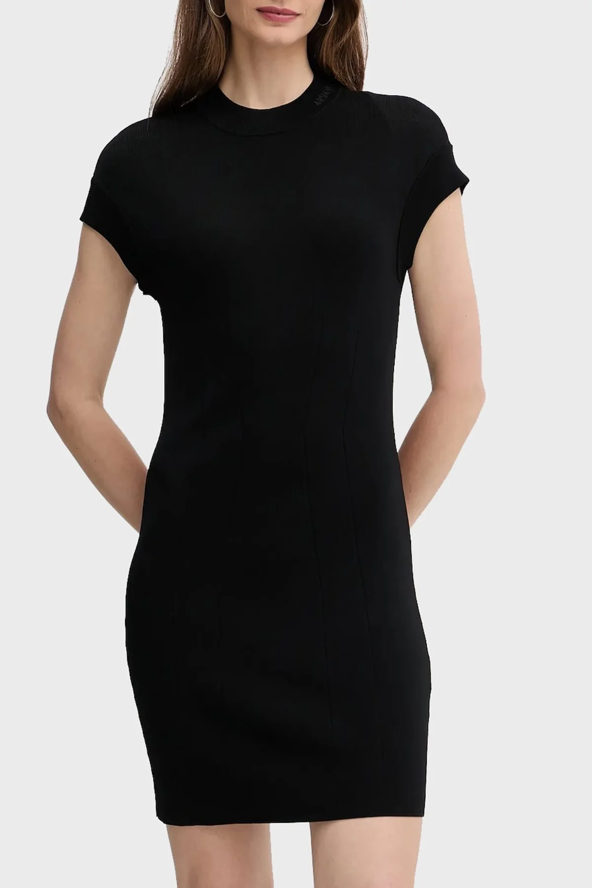 Armani Exchange Slim Fit Bisiklet Yaka Kısa Kollu Mini Bayan Elbise XW000764 AF10352 UC001 SİYAH - 1