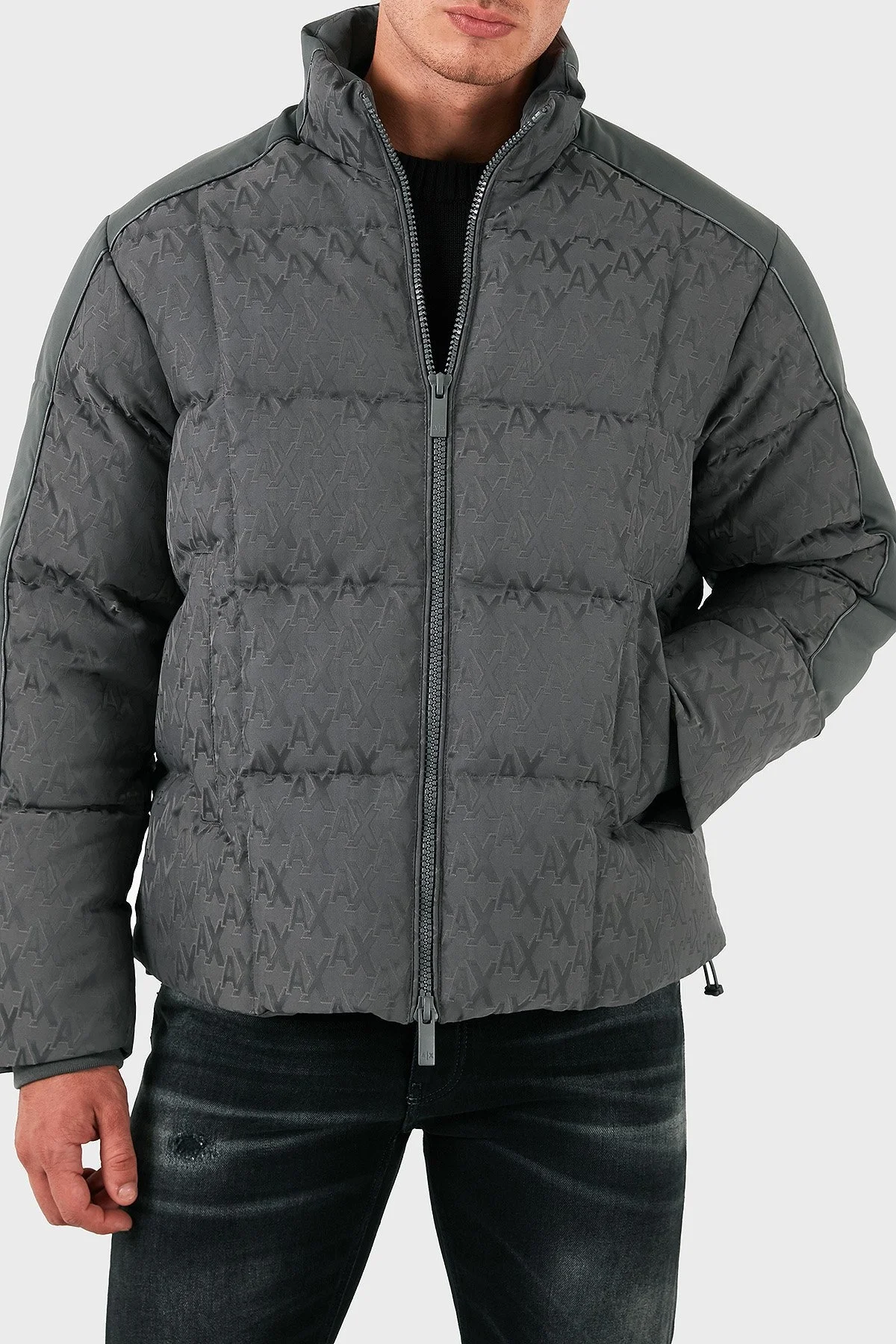 Armani Exchange Slim Fit Kuş Tüyü Dolgulu Dik Yaka Şişme Erkek Mont 6DZBL2 ZN5GZ 19AA GRİ - 1