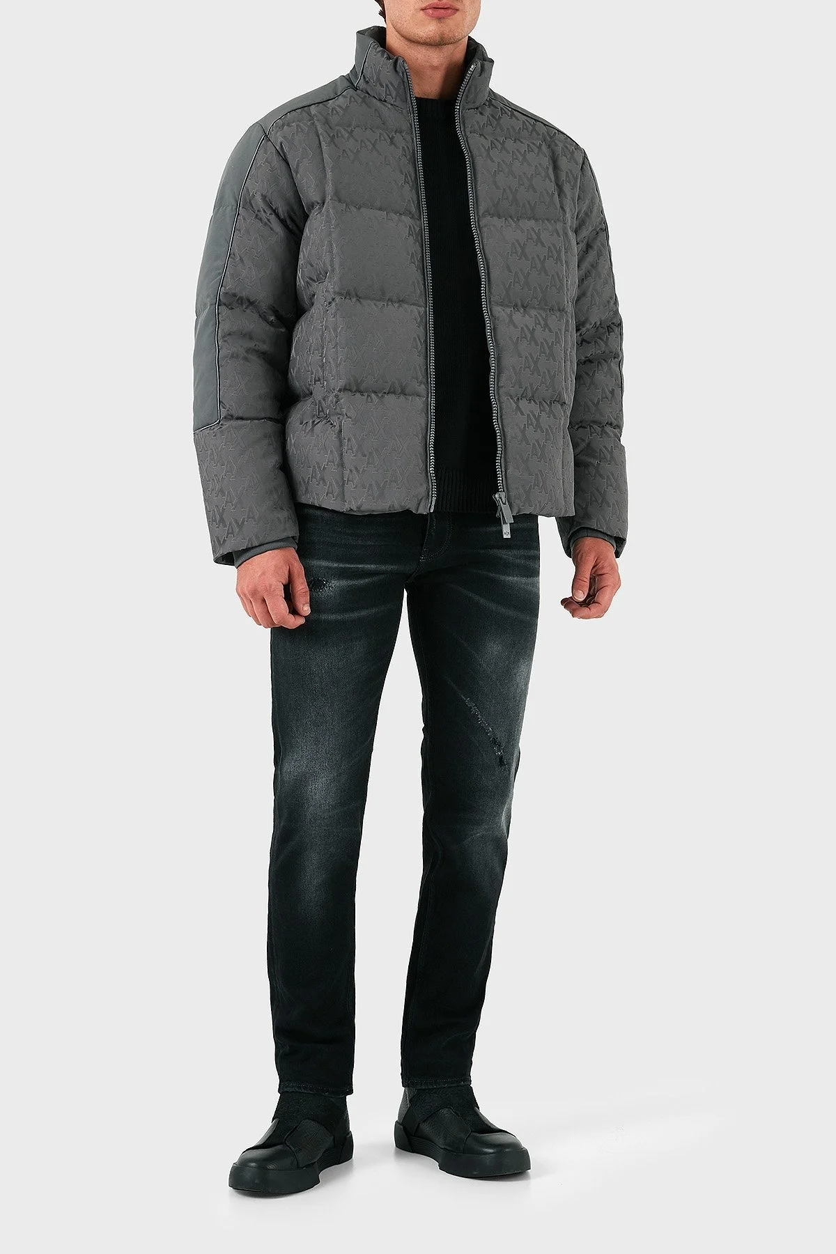 Armani Exchange Slim Fit Kuş Tüyü Dolgulu Dik Yaka Şişme Erkek Mont 6DZBL2 ZN5GZ 19AA GRİ - 3