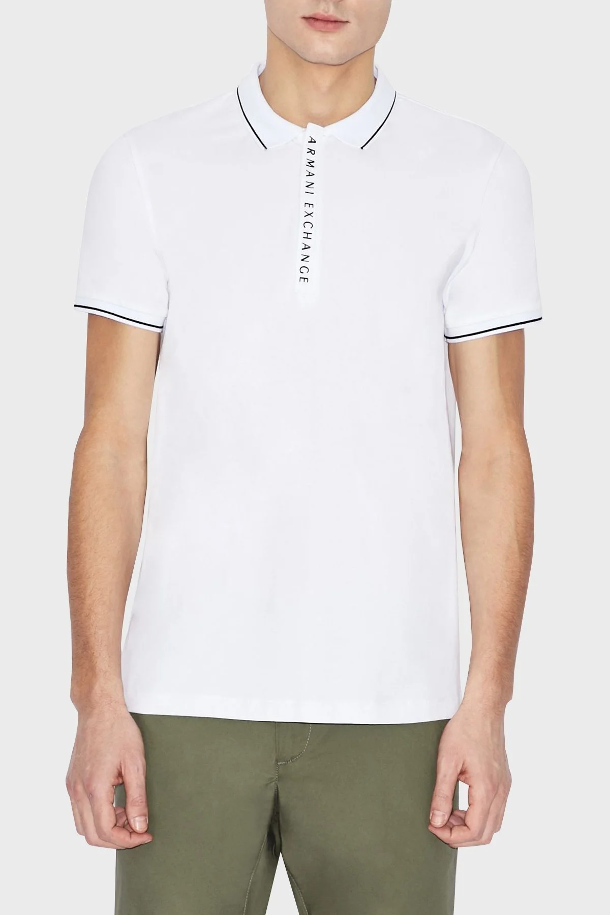 Armani Exchange Pamuklu Slim Fit T Shirt Erkek Polo 8NZF71 ZJH2Z 1100 BEYAZ - 1
