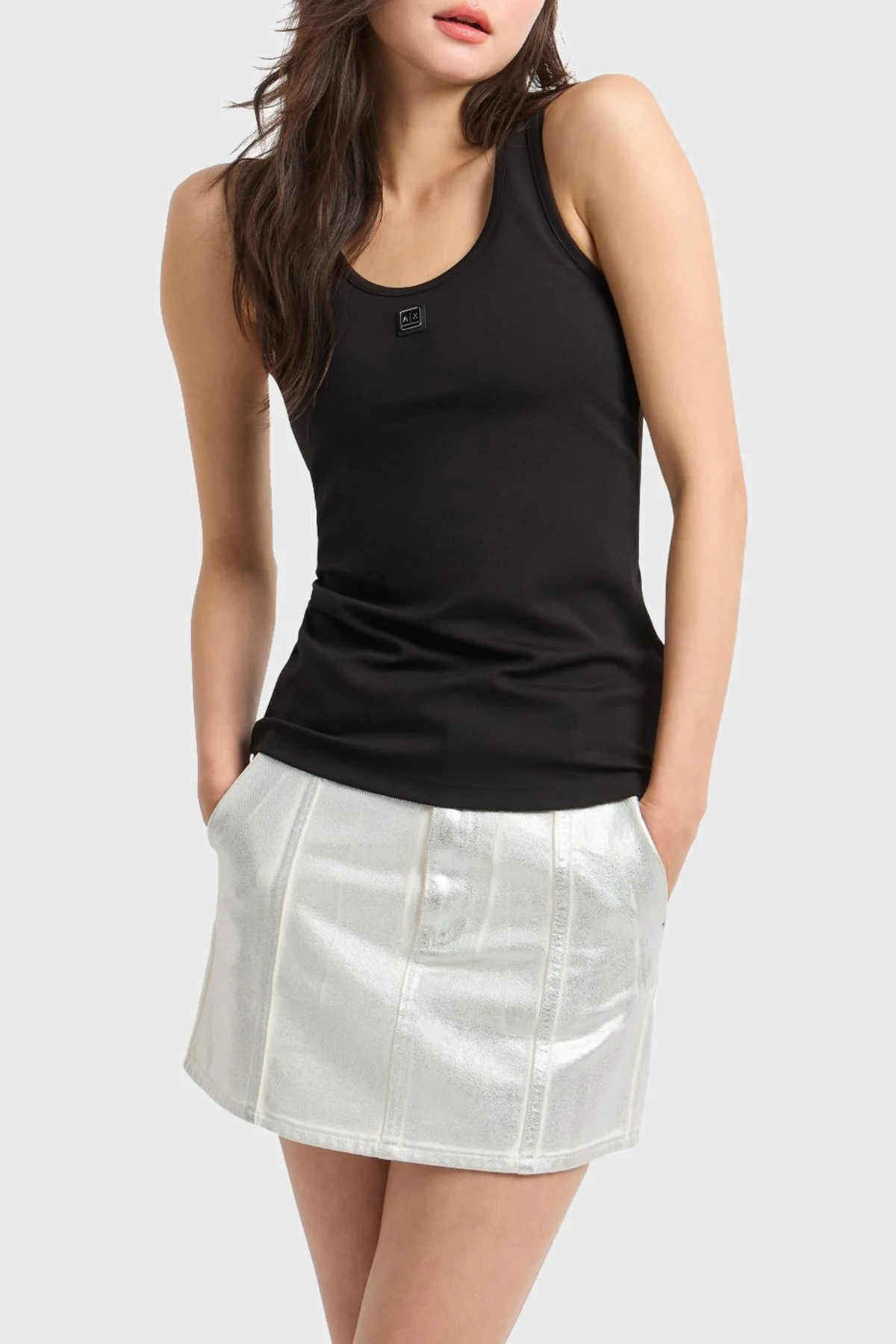 Armani Exchange Slim Fit Yuvarlak Yaka Logolu Bayan Top XW000090 AF10805 UC001 SİYAH - 6