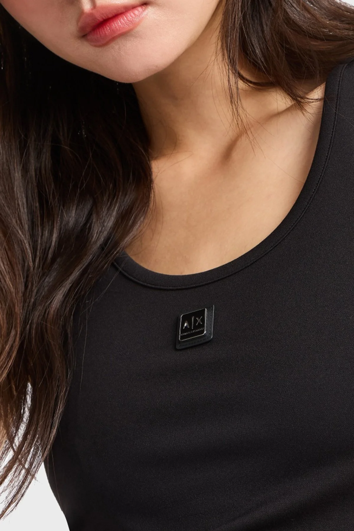 Armani Exchange Slim Fit Yuvarlak Yaka Logolu Bayan Top XW000090 AF10805 UC001 SİYAH - 9