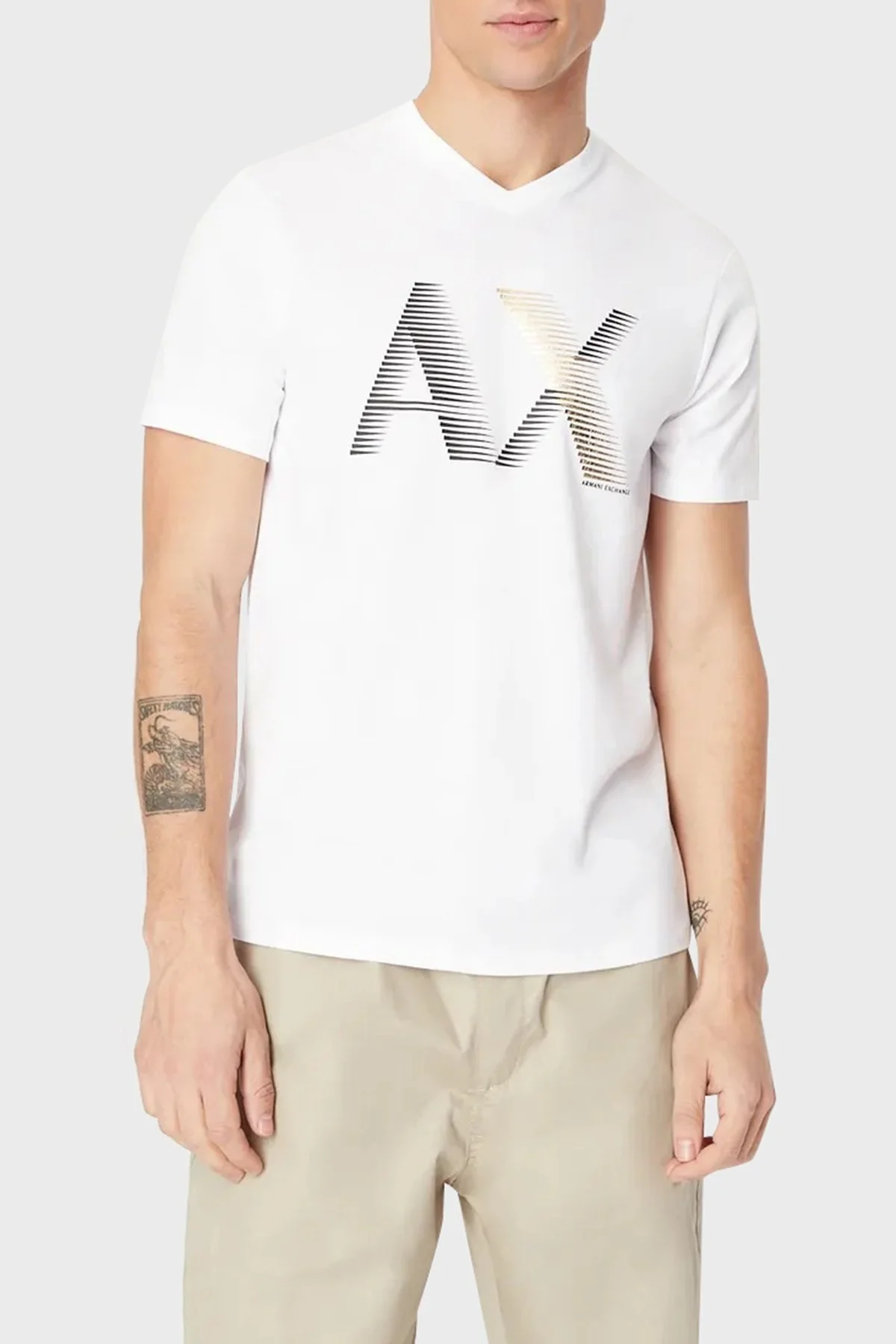 Armani Exchange Streç Jarse Pamuklu Bisiklet Yaka Regular Fit Erkek T Shirt 3RZTHB ZJBYZ 1100 BEYAZ - 1