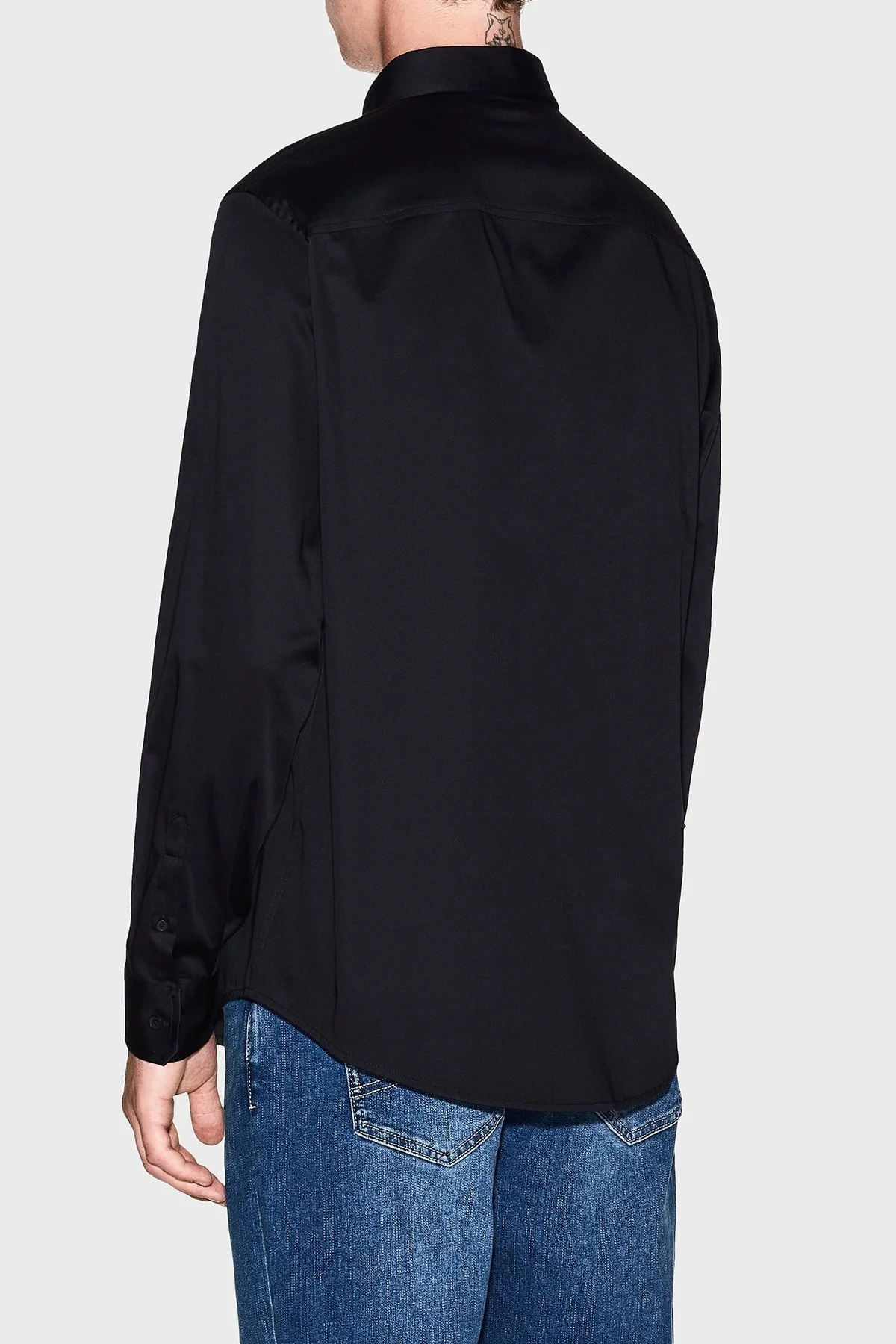 Armani Exchange Streç Pamuklu Logo İşlemeli Regular Fit Kent Yaka Erkek Gömlek XM001224 AF10192 UC001 SİYAH - 3