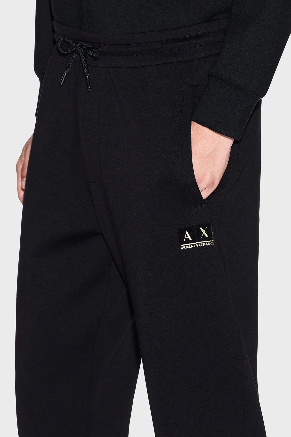 Armani Exchange Streç Pamuklu Logolu Regular Fit Jogger Erkek Pantolon XM001886 AF10818 MC004 SİYAH-GOLD - 4
