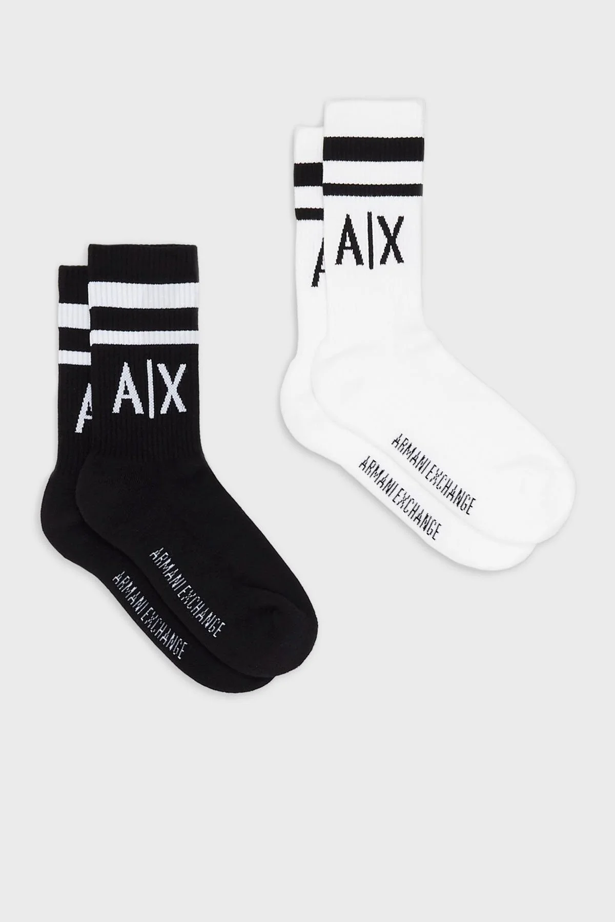 Armani Exchange Streç Pamuklu Logolu ve Şeritli 2 Pack Bayan Çorap 943030 CC650 00121 SİYAH-BEYAZ - 1