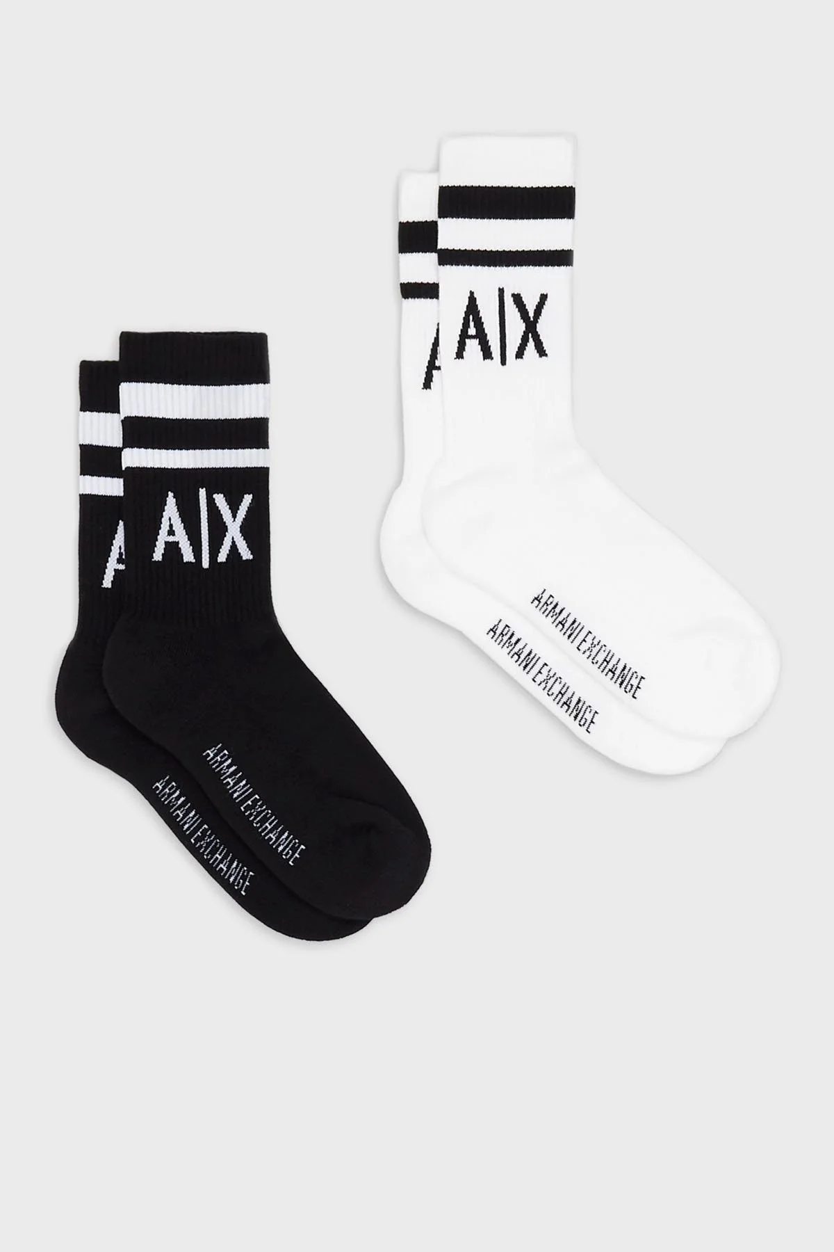 Armani Exchange Streç Pamuklu Logolu ve Şeritli 2 Pack Kadın Çorap 943030 CC650 00121 Siyah-beyaz - 1