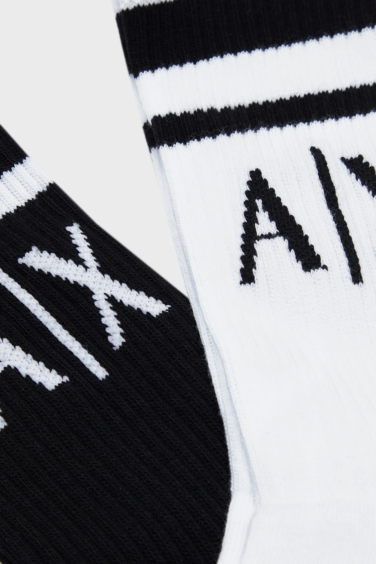 Armani Exchange Streç Pamuklu Logolu ve Şeritli 2 Pack Erkek Çorap 953030 CC650 00121 SİYAH-BEYAZ - 2
