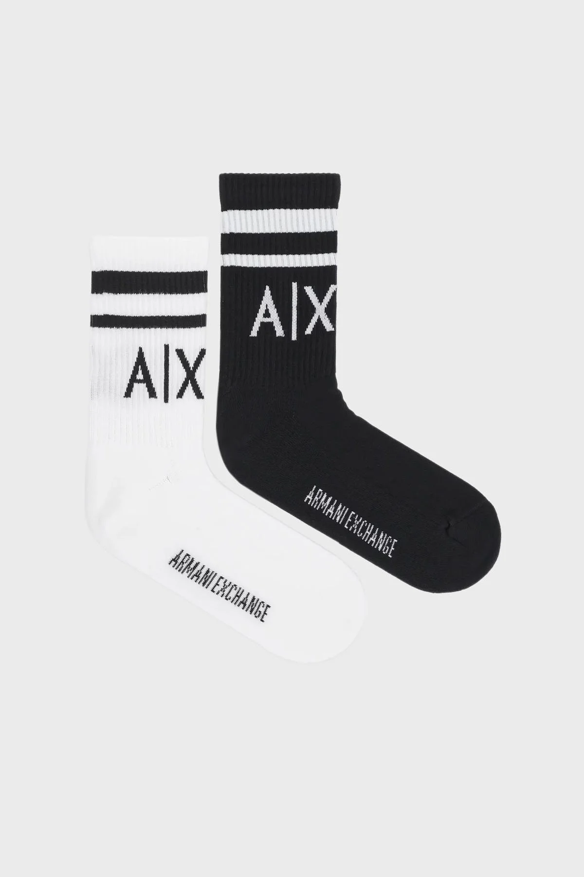 Armani Exchange Streç Pamuklu Logolu ve Şeritli 2 Pack Erkek Çorap 953030 CC650 01538 LACİVERT-BEYAZ - 1