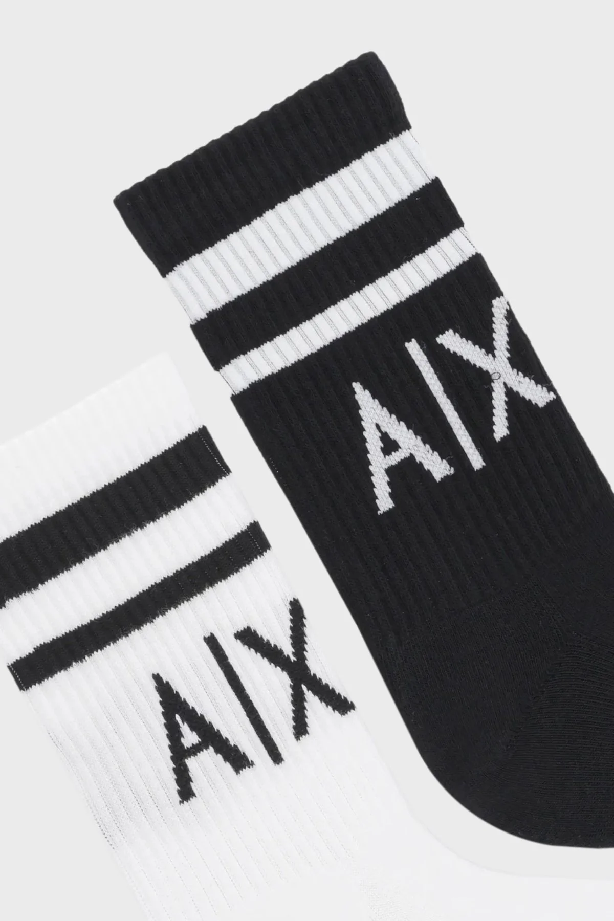 Armani Exchange Streç Pamuklu Logolu ve Şeritli 2 Pack Erkek Çorap 953030 CC650 01538 LACİVERT-BEYAZ - 2