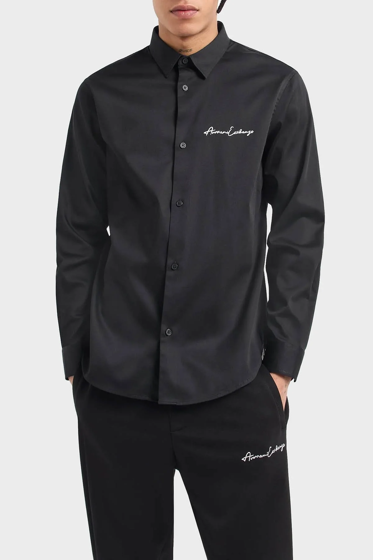 Armani Exchange Streç Pamuklu Regular Fit Poplin Erkek Gömlek 8NZC99 ZN10Z 1200 SİYAH - 1