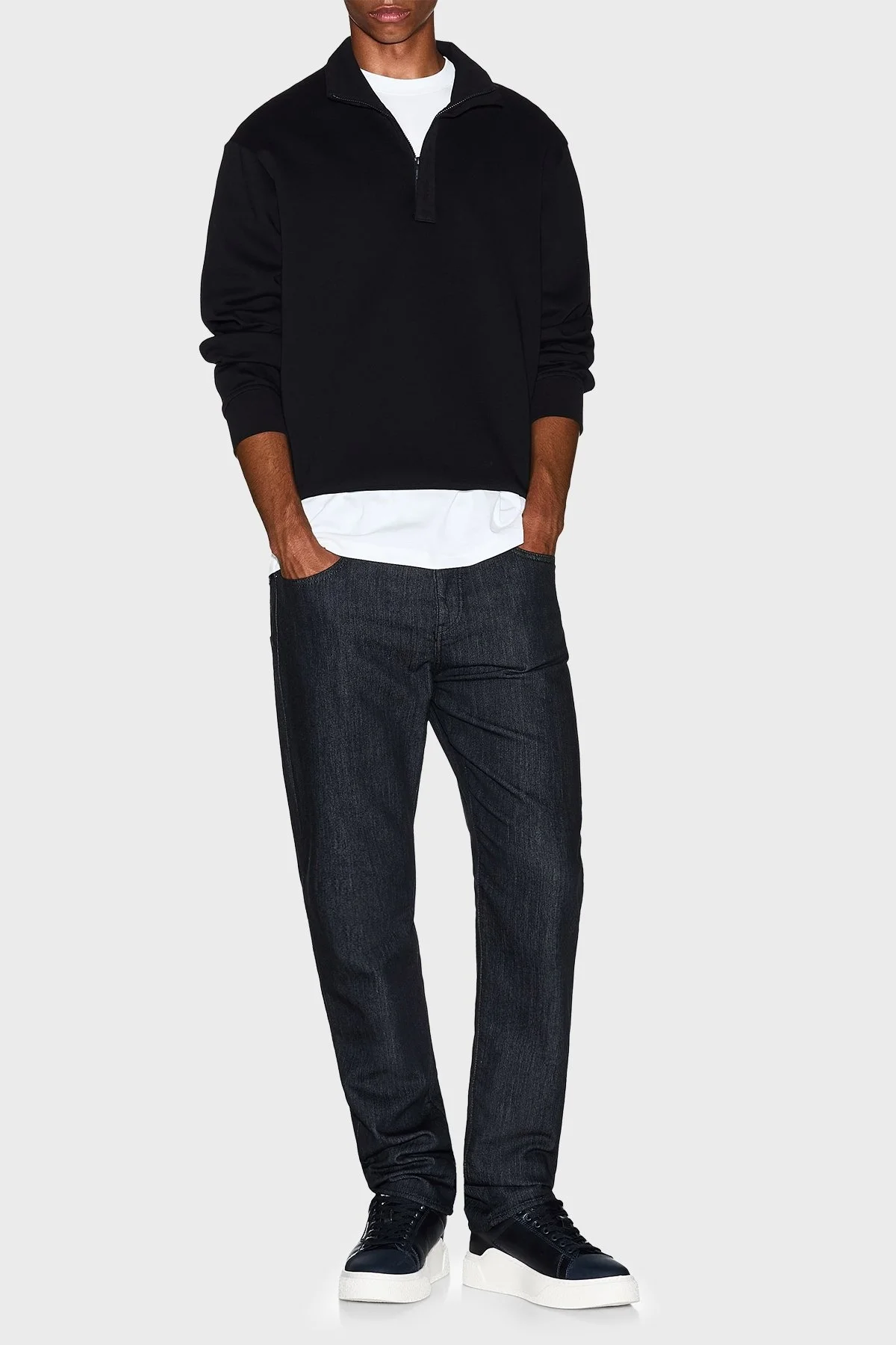 Armani Exchange Streç Pamuklu Regular Fit Yarım Fermuarlı Dik Yaka Erkek Sweat XM001295 AF10818 UC001 SİYAH - 2