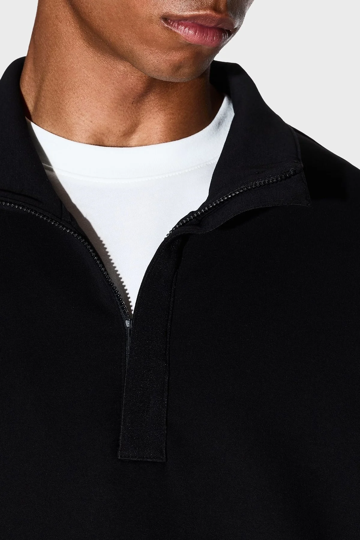 Armani Exchange Streç Pamuklu Regular Fit Yarım Fermuarlı Dik Yaka Erkek Sweat XM001295 AF10818 UC001 SİYAH - 4