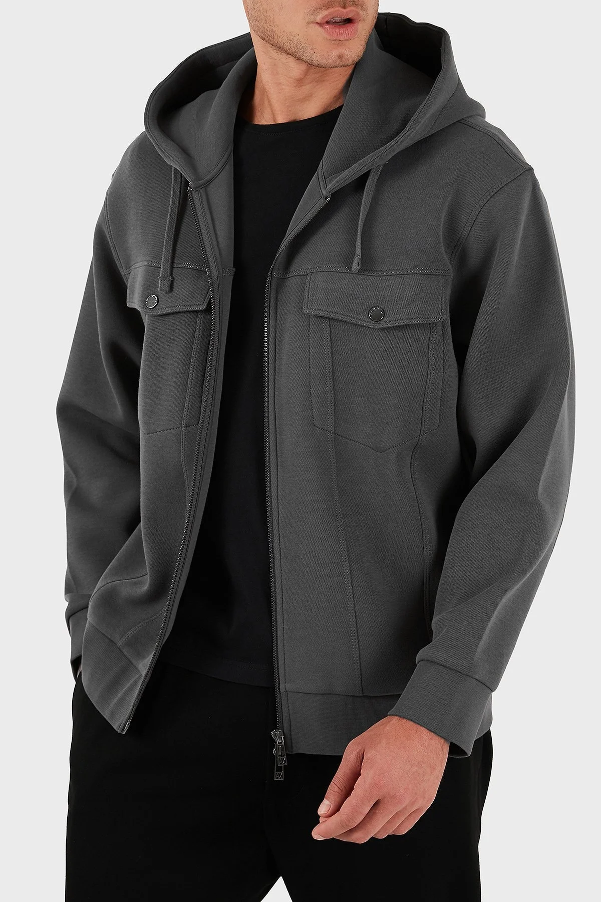 Armani Exchange Streç Pamuklu Relaxed Fit Kapüşonlu Erkek Sweat XM000967 AF16222 U8107 GRİ - 3