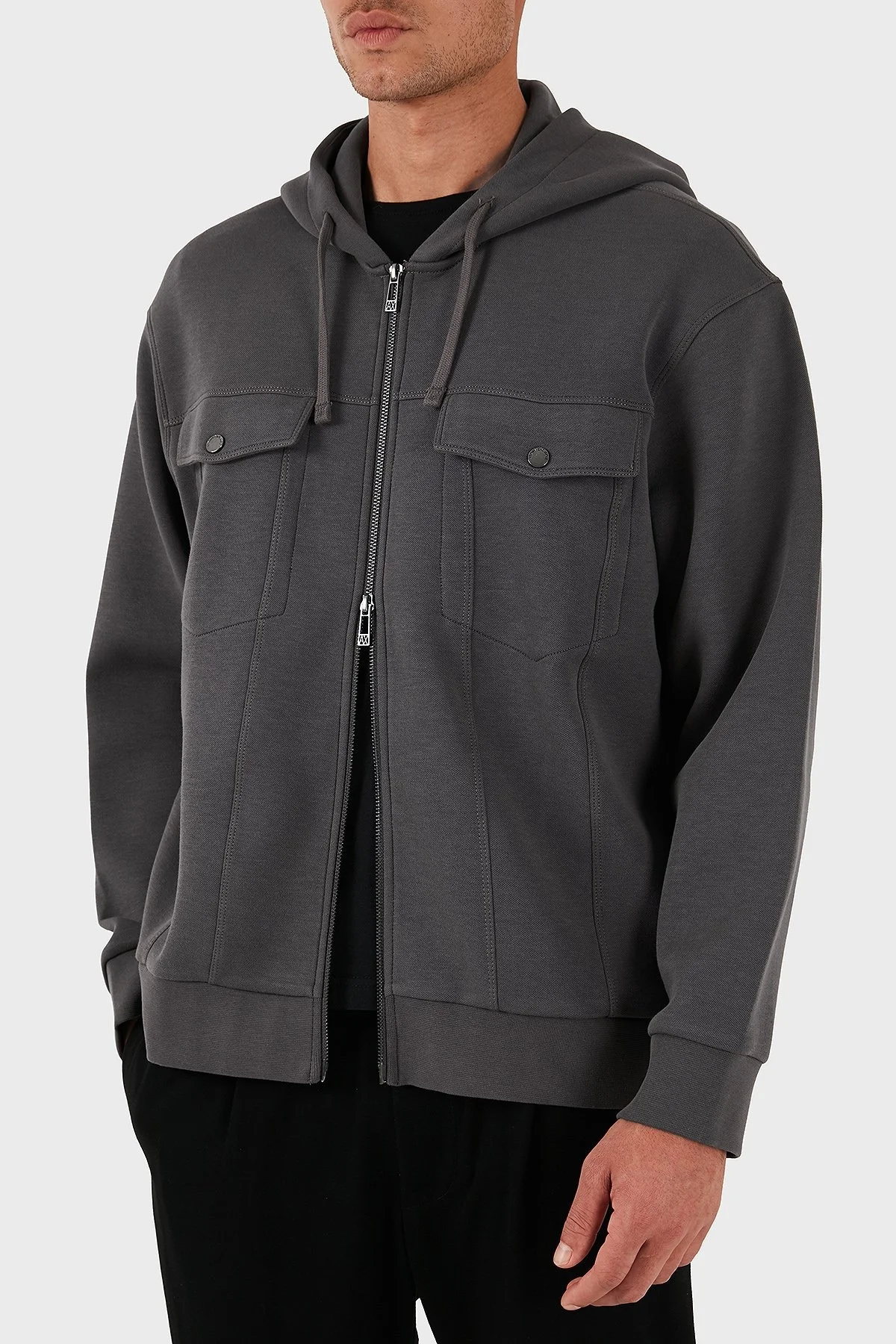 Armani Exchange Streç Pamuklu Relaxed Fit Kapüşonlu Erkek Sweat XM000967 AF16222 U8107 GRİ - 5