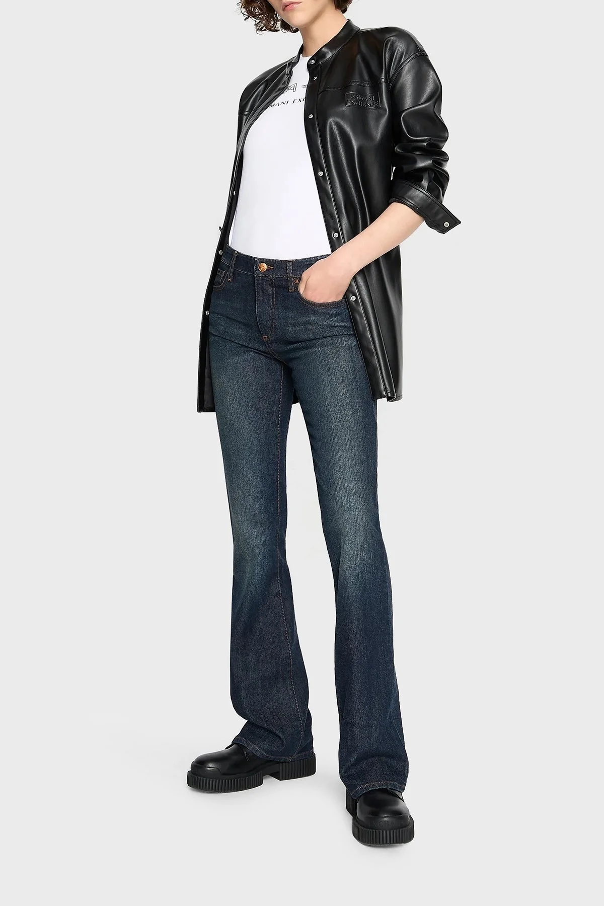 Armani Exchange Streç Pamuklu Slim Fit Bisiklet Yaka Bayan T Shirt 6RYT22 YJC7Z 1000 BEYAZ - 3