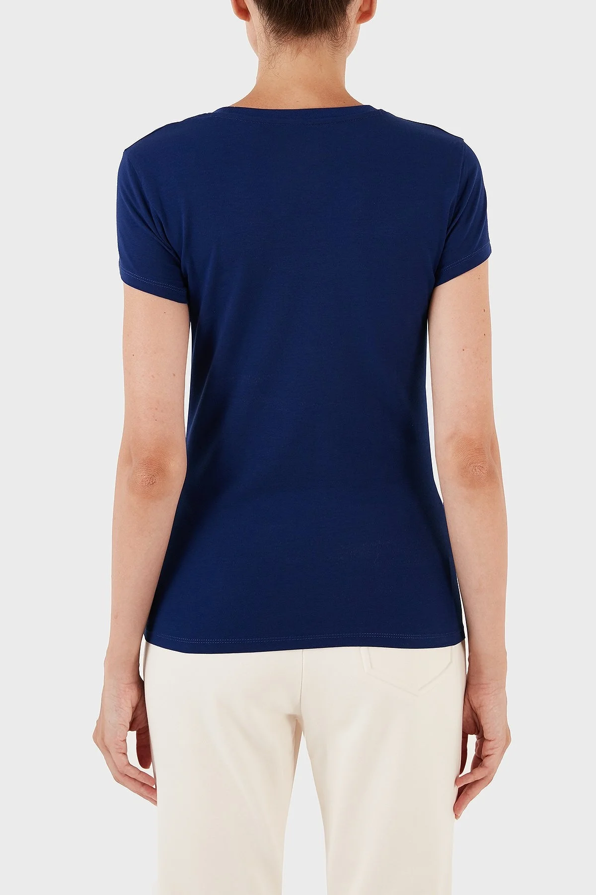 Armani Exchange Streç Pamuklu Slim Fit Bisiklet Yaka Bayan T Shirt 6RYT22 YJC7Z 25EL MAVİ - 2