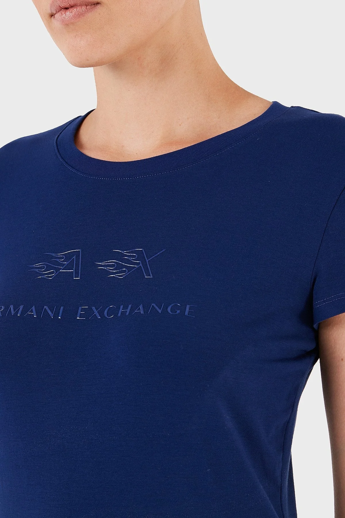 Armani Exchange Streç Pamuklu Slim Fit Bisiklet Yaka Bayan T Shirt 6RYT22 YJC7Z 25EL MAVİ - 5