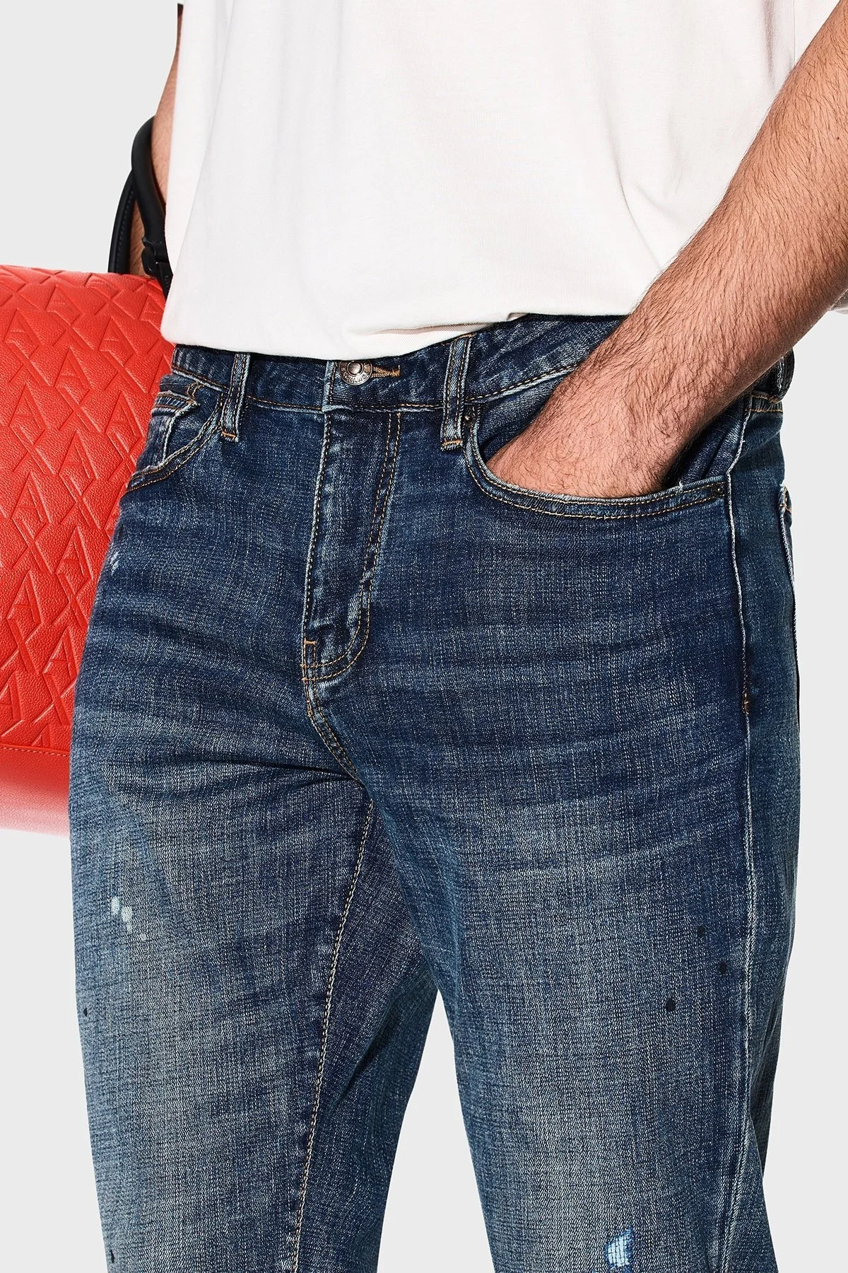 Armani Exchange Streç Pamuklu Slim Fit Düşük Bel Dar Paça Jeans Erkek Kot Pantolon XM000070 AF17012 MB001 LACİVERT - 4