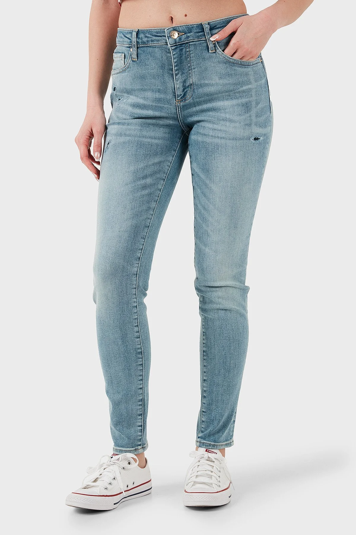 Armani Exchange Streç Pamuklu Slim Fit Normal Bel Dar Paça Jeans Bayan Kot Pantolon XW000123 AF12864 MB003 MAVİ - 2