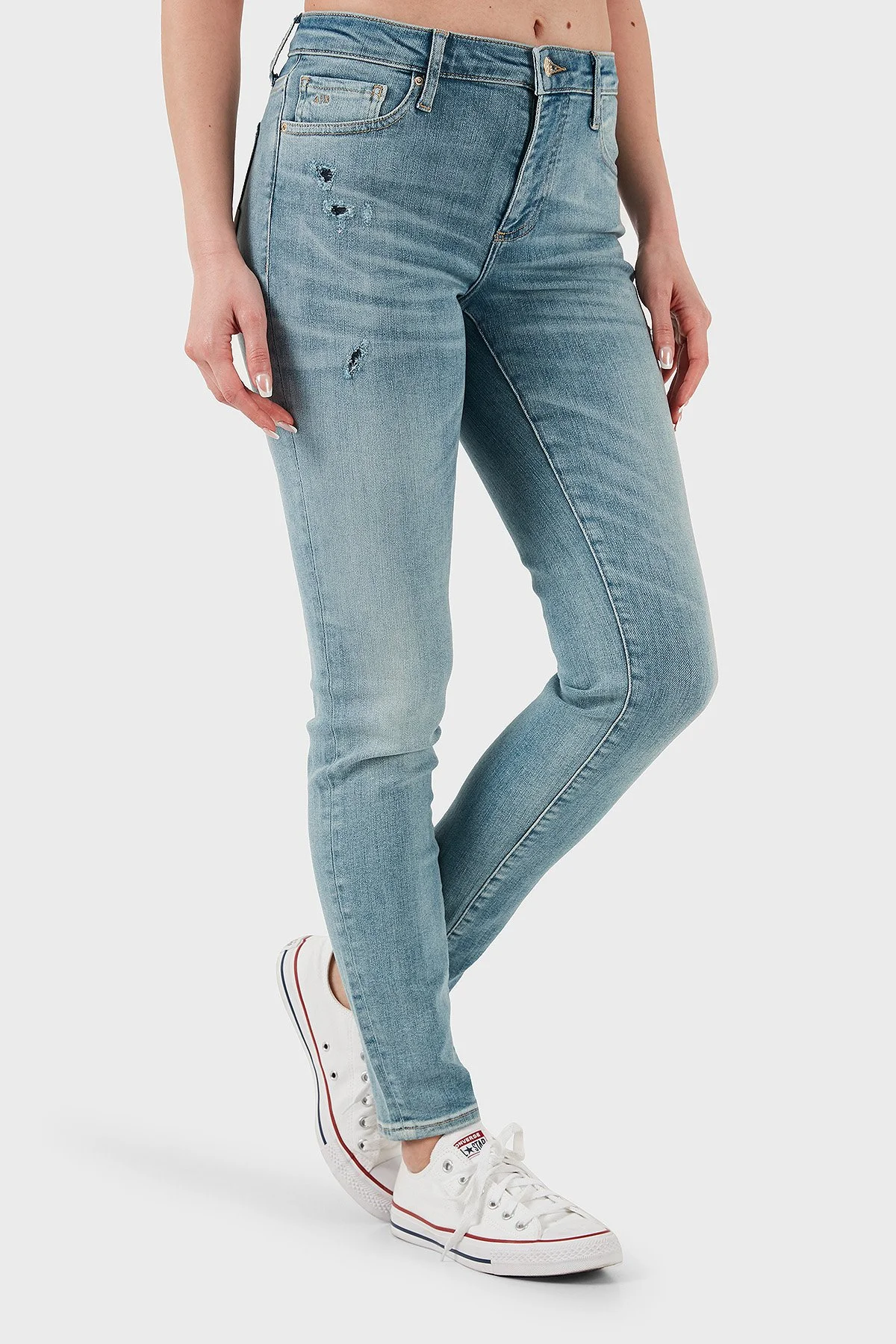 Armani Exchange Streç Pamuklu Slim Fit Normal Bel Dar Paça Jeans Bayan Kot Pantolon XW000123 AF12864 MB003 MAVİ - 4