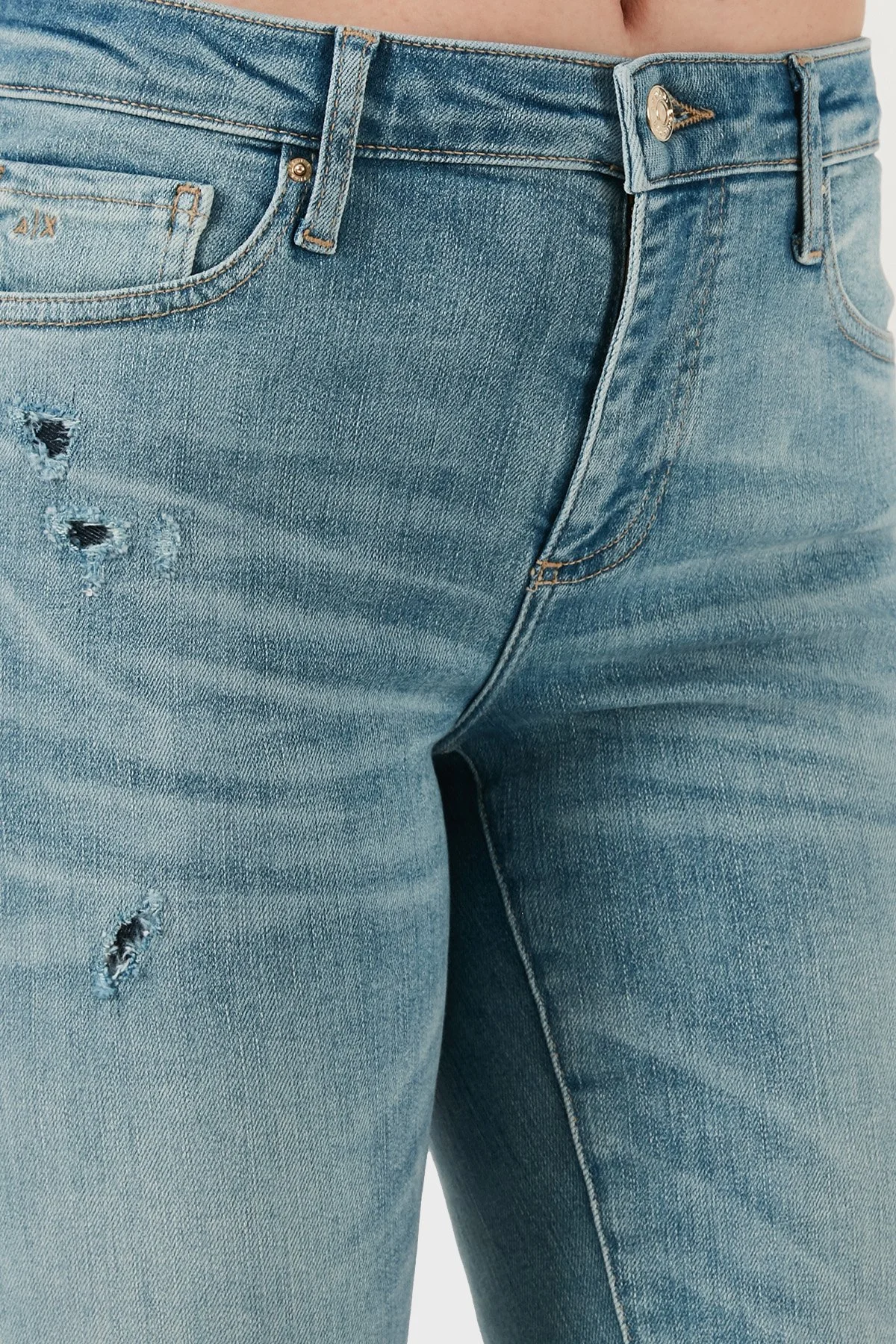 Armani Exchange Streç Pamuklu Slim Fit Normal Bel Dar Paça Jeans Bayan Kot Pantolon XW000123 AF12864 MB003 MAVİ - 5