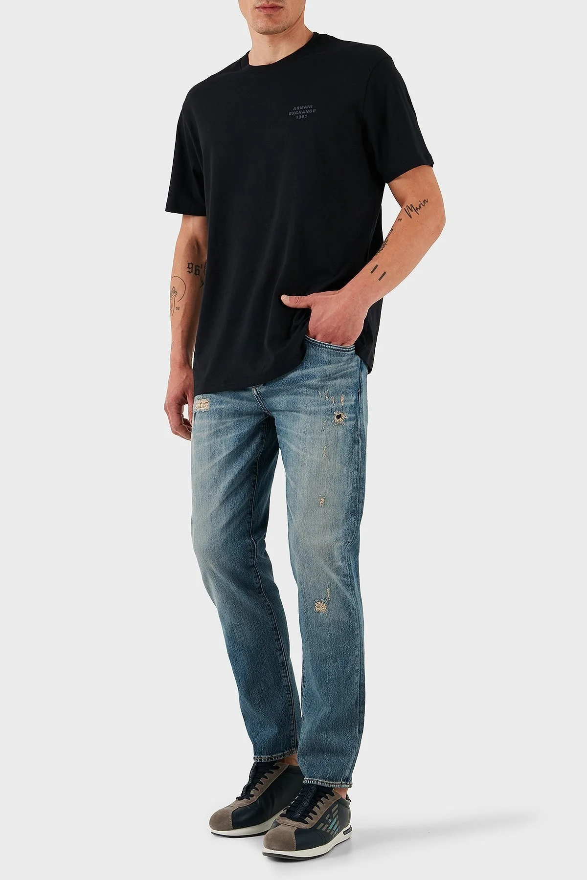 Armani Exchange Streç Pamuklu Slim Fit Normal Bel Düz Paça Vintage Jeans Erkek Kot Pantolon XM000049 AF13095 MB001 LACİVERT - 1
