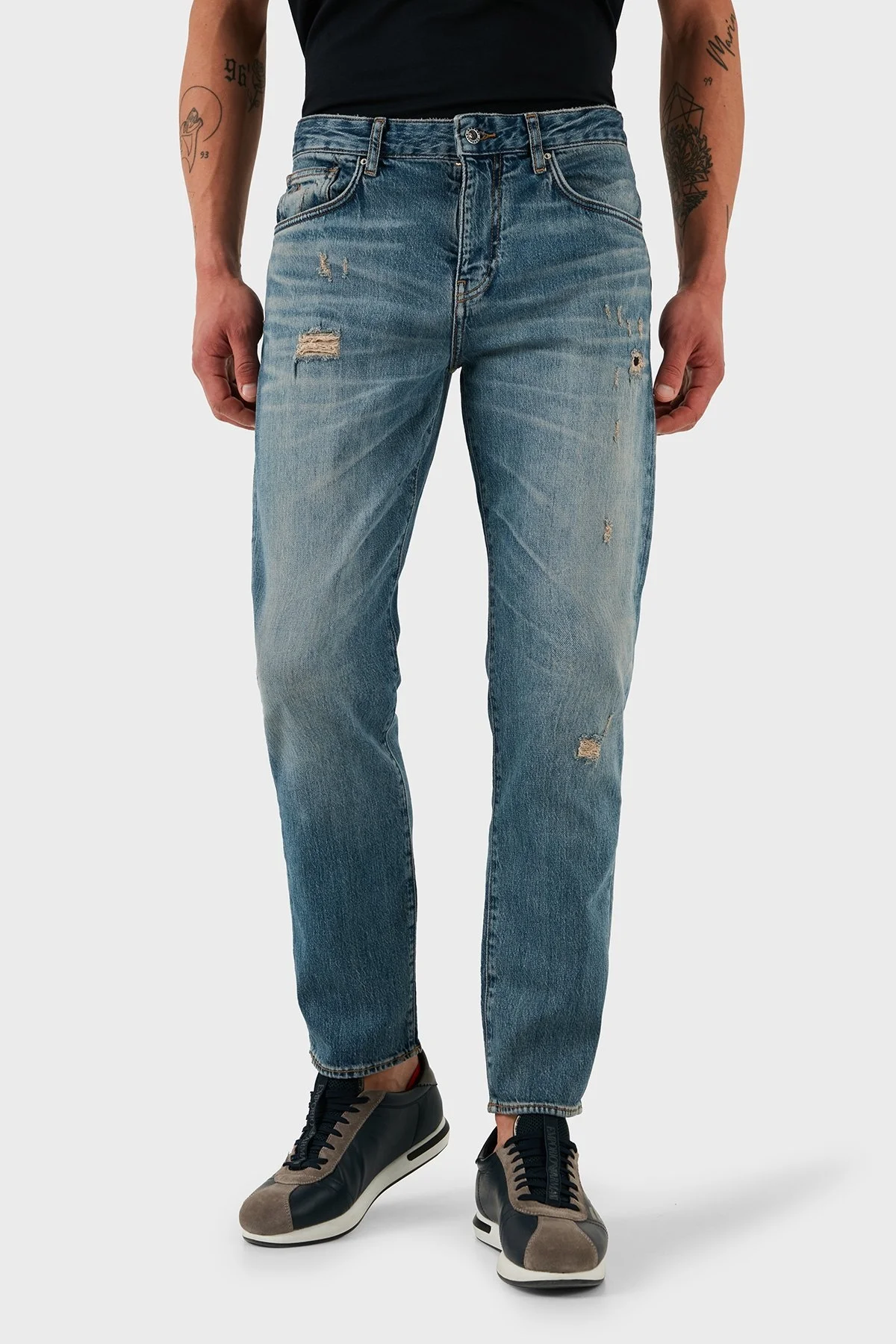 Armani Exchange Streç Pamuklu Slim Fit Normal Bel Düz Paça Vintage Jeans Erkek Kot Pantolon XM000049 AF13095 MB001 LACİVERT - 3