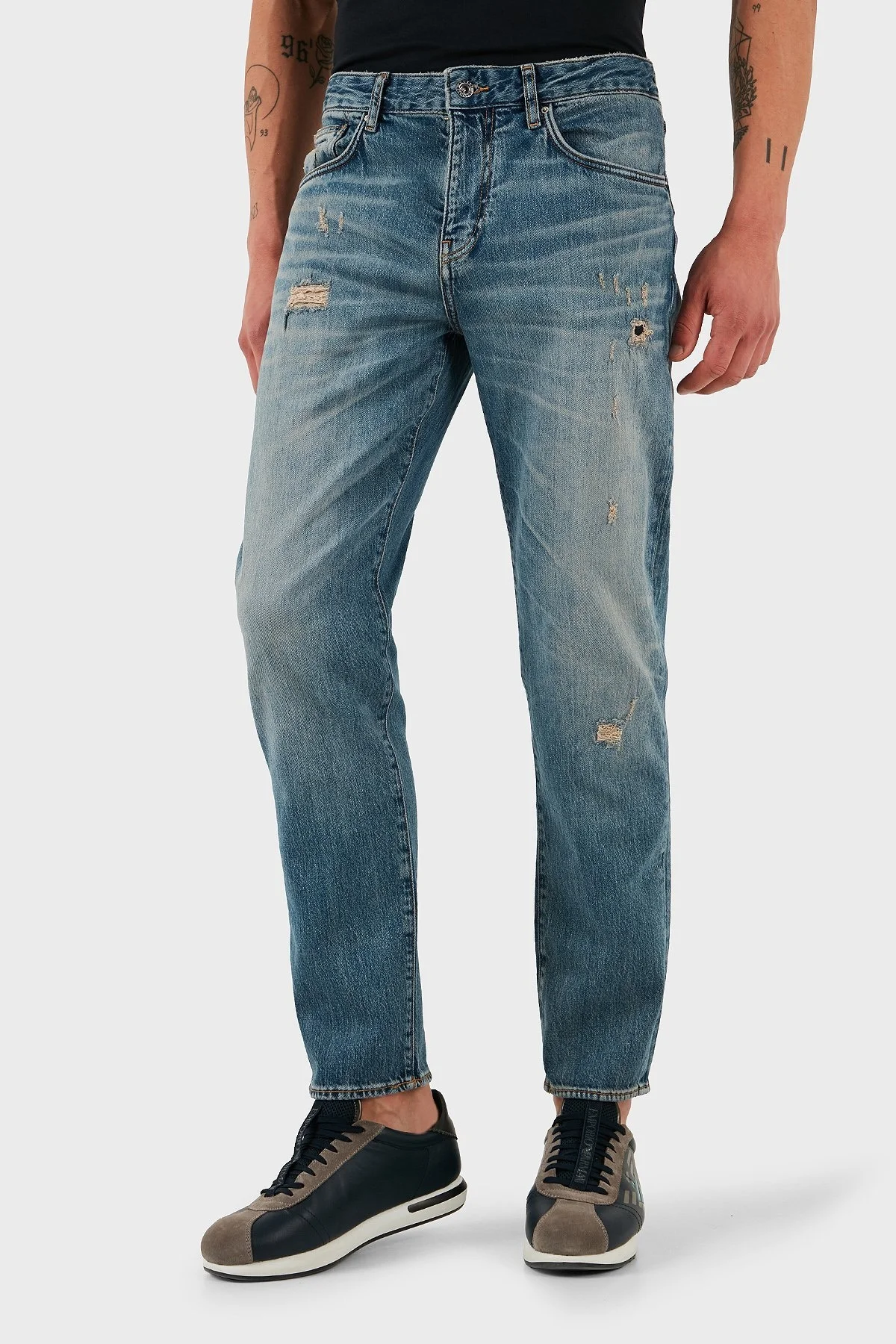 Armani Exchange Streç Pamuklu Slim Fit Normal Bel Düz Paça Vintage Jeans Erkek Kot Pantolon XM000049 AF13095 MB001 LACİVERT - 4