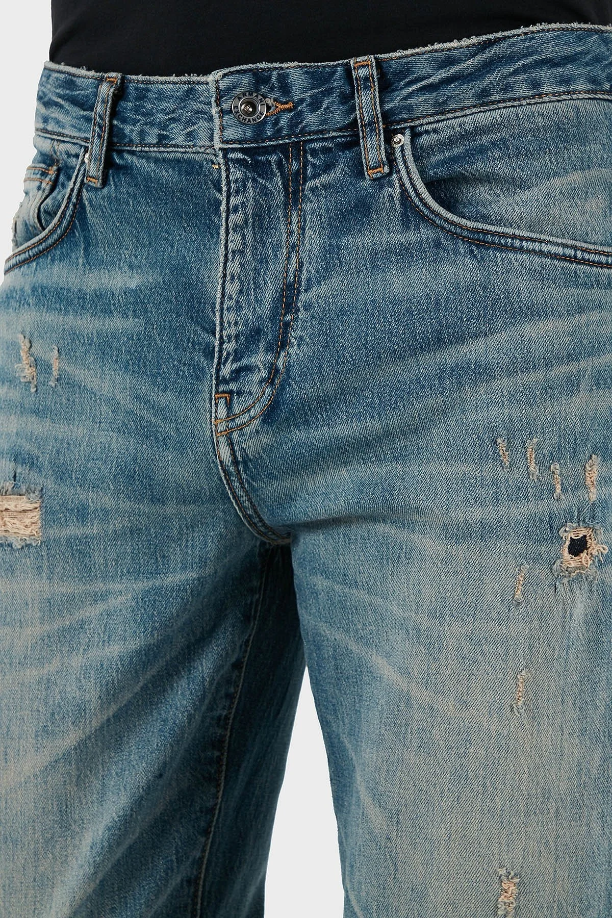 Armani Exchange Streç Pamuklu Slim Fit Normal Bel Düz Paça Vintage Jeans Erkek Kot Pantolon XM000049 AF13095 MB001 LACİVERT - 5