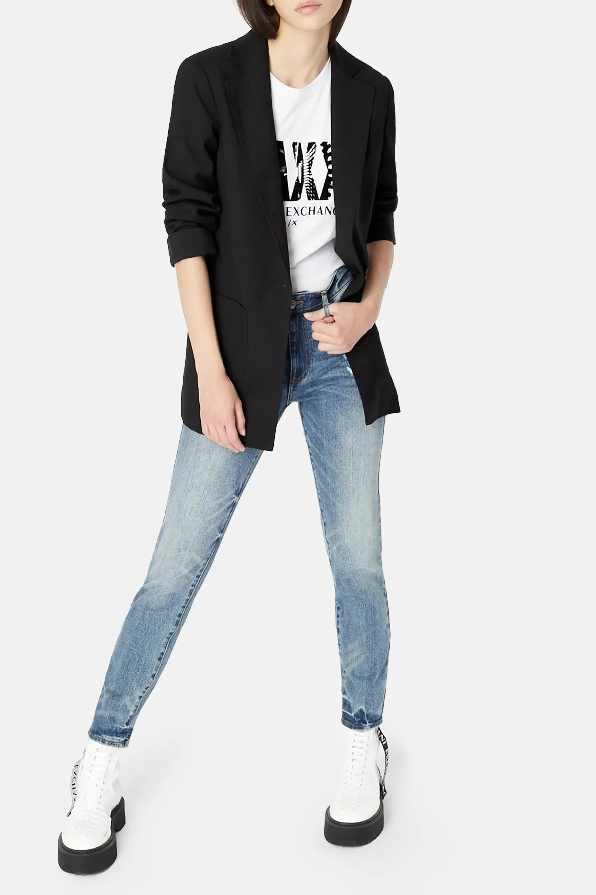 Armani Exchange Streç Pamuklu Yüksek Bel Süper Skinny Fit J10 Jeans Bayan Kot Pantolon 6LYJ10 Y1HPZ 1500 MAVİ - 3