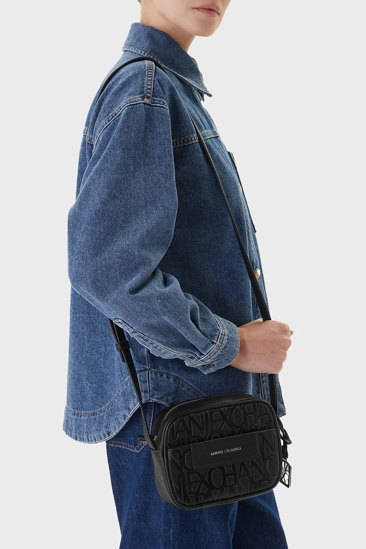 Armani Exchange Tamamı Logolu Çıkarılabilir Askılı Bayan Çanta XW001578 AF15774 UC001 SİYAH - 2