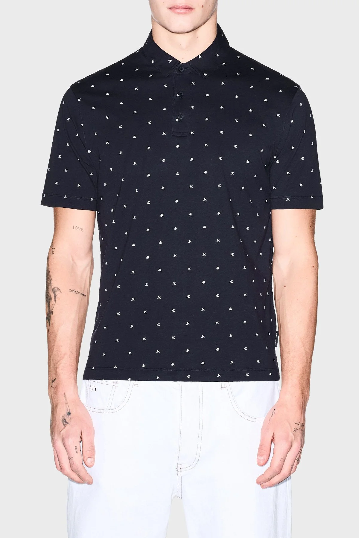 Armani Exchange Tamamı Logolu Pamuklu Regular Fit Düğmeli Erkek Polo XM000735 AF10356 FB434 LACİVERT - 1