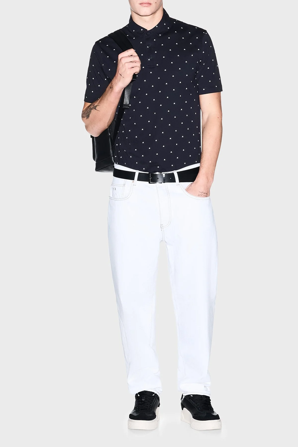 Armani Exchange Tamamı Logolu Pamuklu Regular Fit Düğmeli Erkek Polo XM000735 AF10356 FB434 LACİVERT - 2