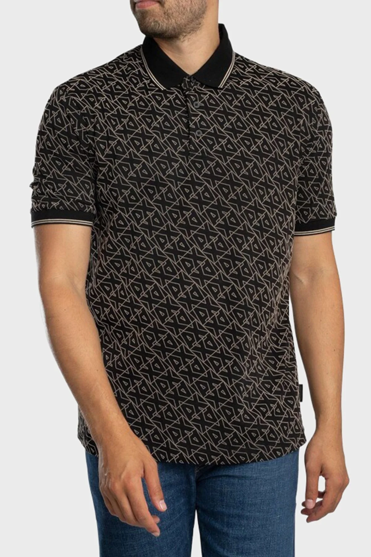 Armani Exchange Tamamı Logolu Pamuklu Regular Fit Düğmeli Erkek Polo Yaka T Shirt XM001883 AF10356 FC196 SİYAH - 2
