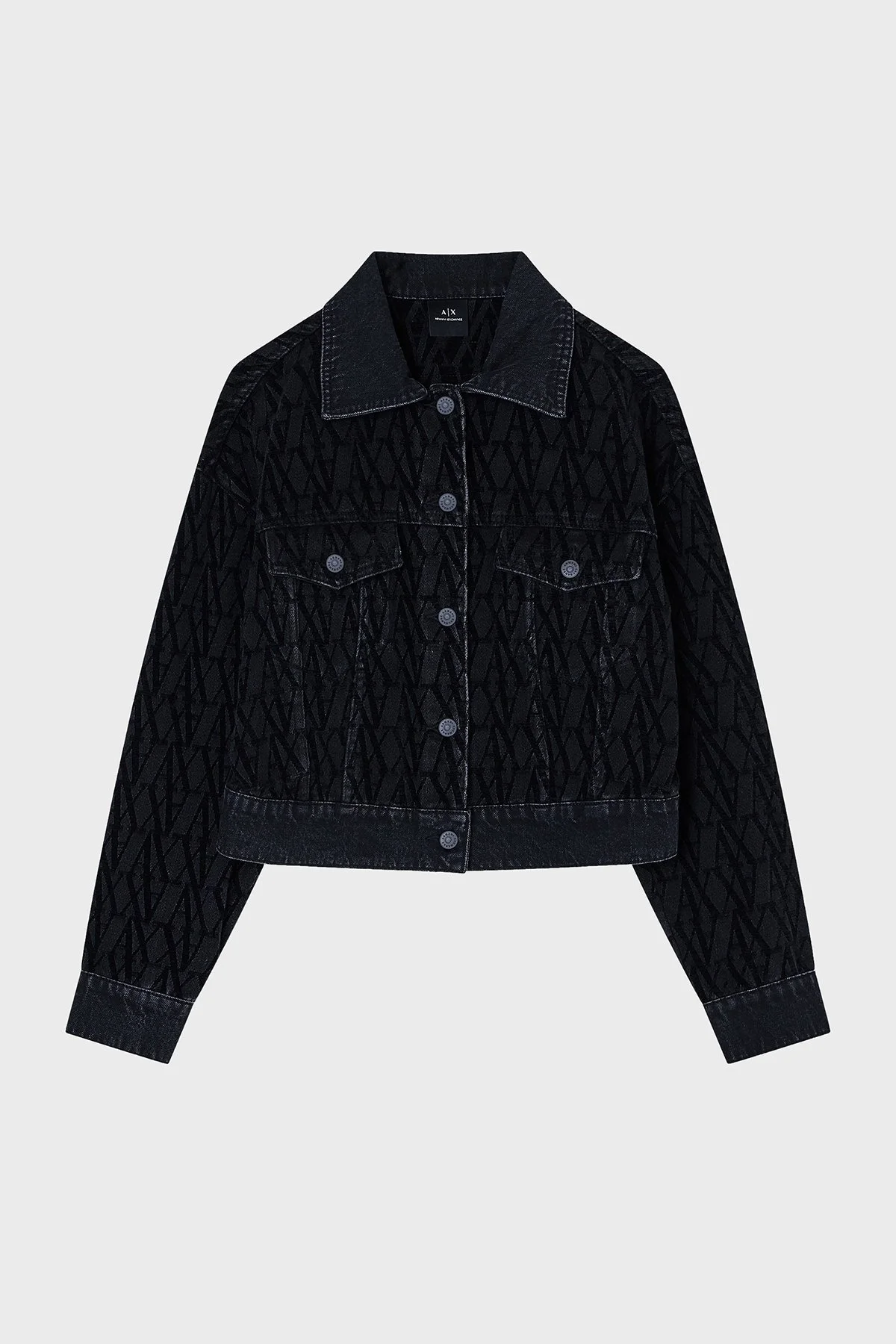 Armani Exchange Tamamı Logolu Pamuklu Regular Fit Kot Bayan Ceket XW000819 AF16092 FB180 SİYAH - 5