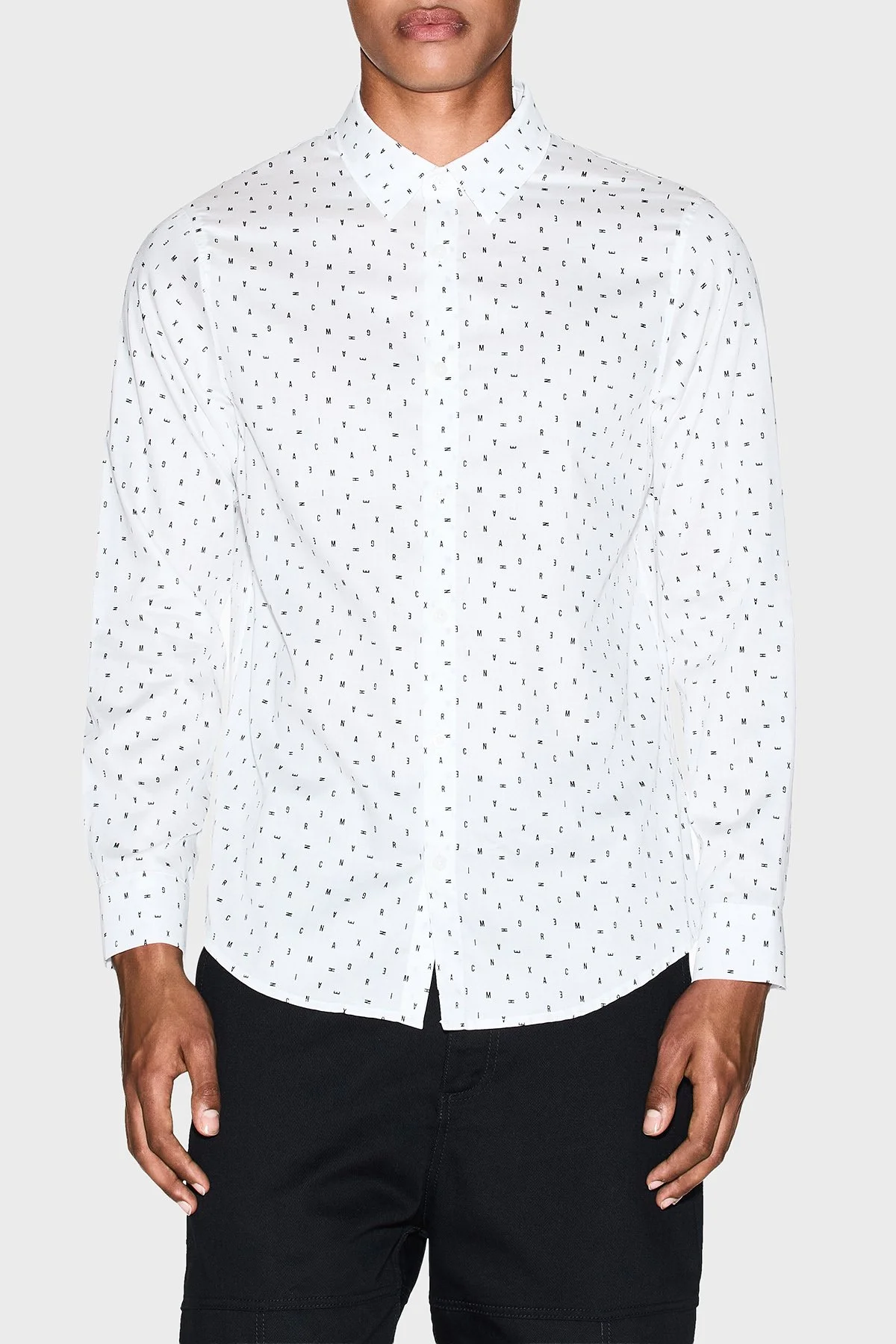 Armani Exchange Tamamı Logolu Pamuklu Regular Fit Uzun Kollu Erkek Gömlek XM001942 AF19194 F0027 BEYAZ - 1