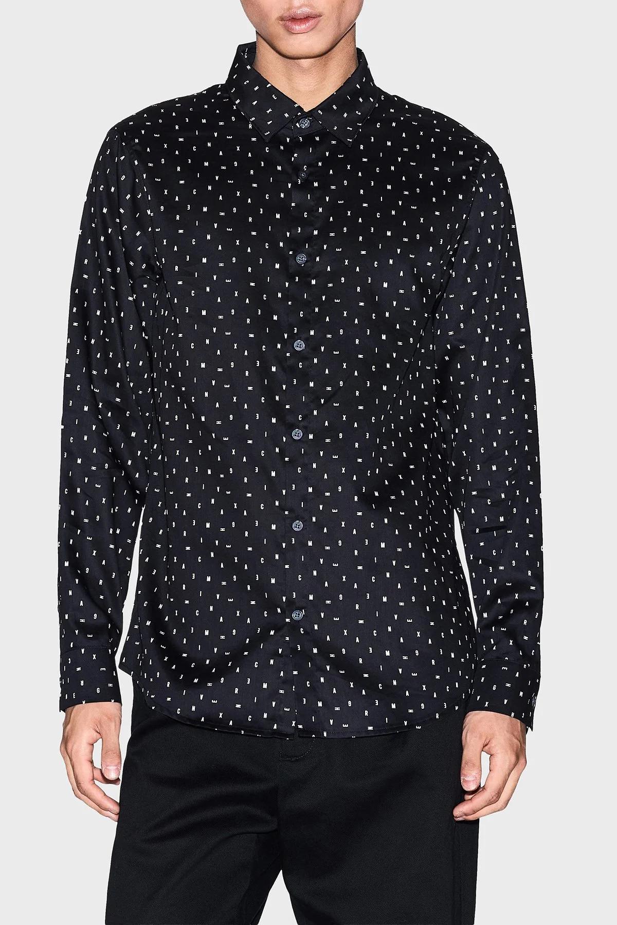 Armani Exchange Tamamı Logolu Pamuklu Regular Fit Uzun Kollu Erkek Gömlek XM001942 AF19194 FC234 SİYAH - 1