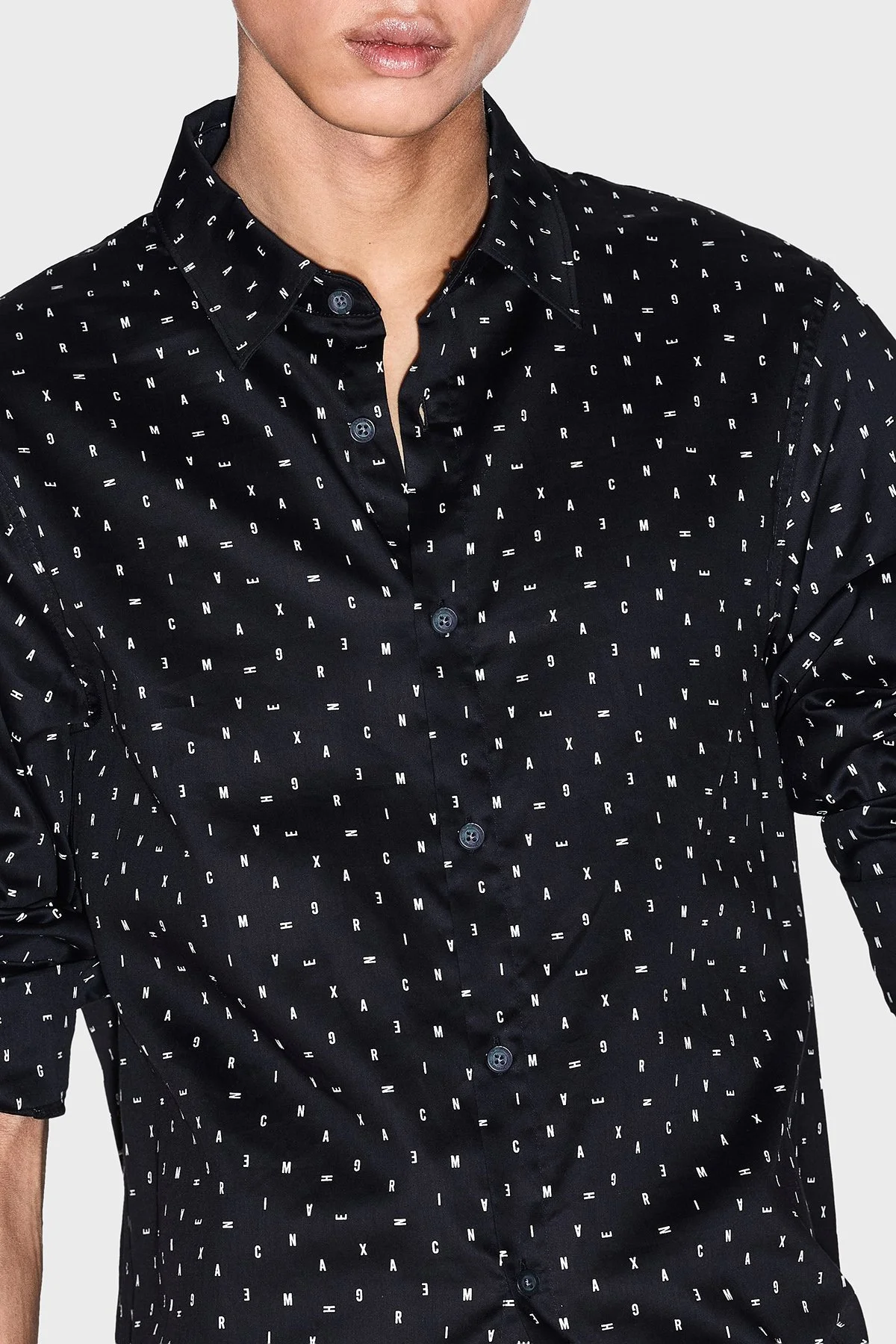 Armani Exchange Tamamı Logolu Pamuklu Regular Fit Uzun Kollu Erkek Gömlek XM001942 AF19194 FC234 SİYAH - 4