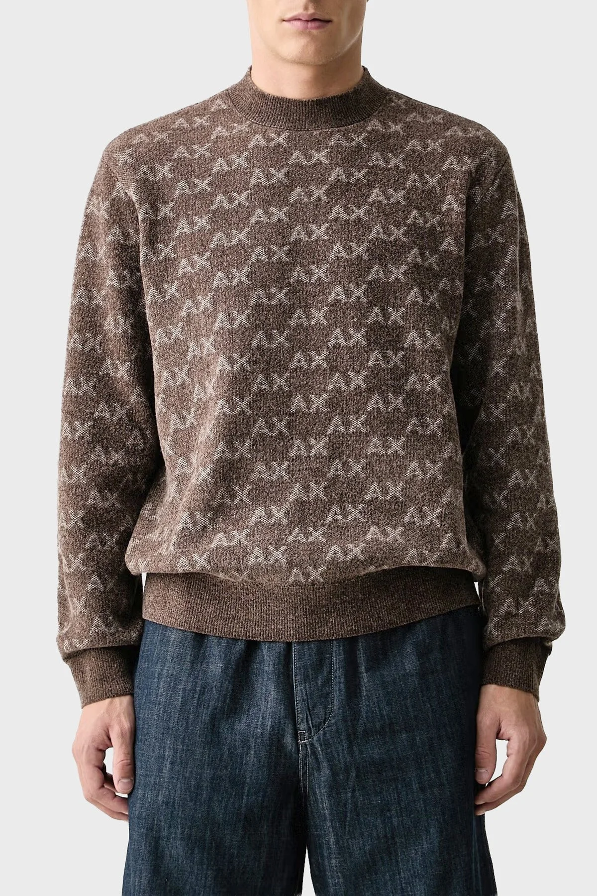 Armani Exchange Tamamı Logolu Regular Fit Bisiklet Yaka Erkek Kazak XM002992 AF16916 F6236 Kahve - 1