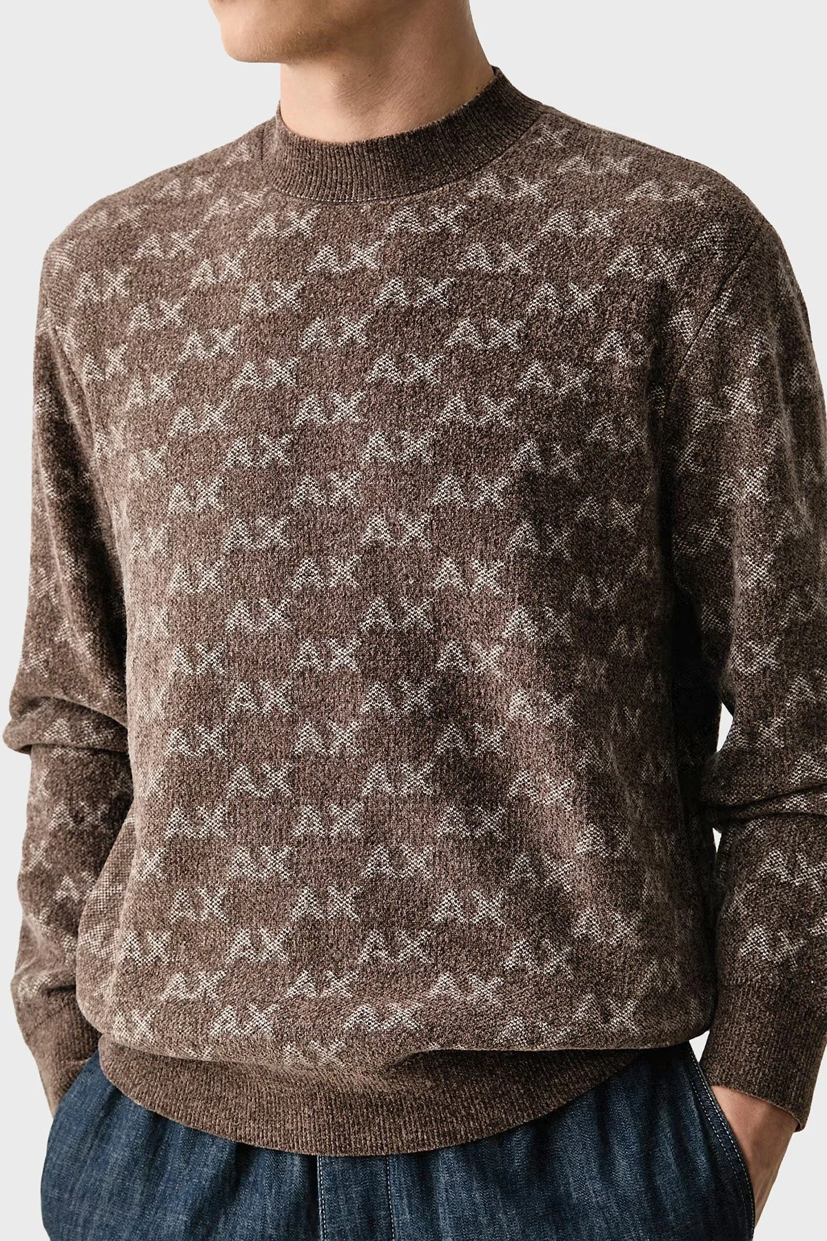 Armani Exchange Tamamı Logolu Regular Fit Bisiklet Yaka Erkek Kazak XM002992 AF16916 F6236 Kahve - 4