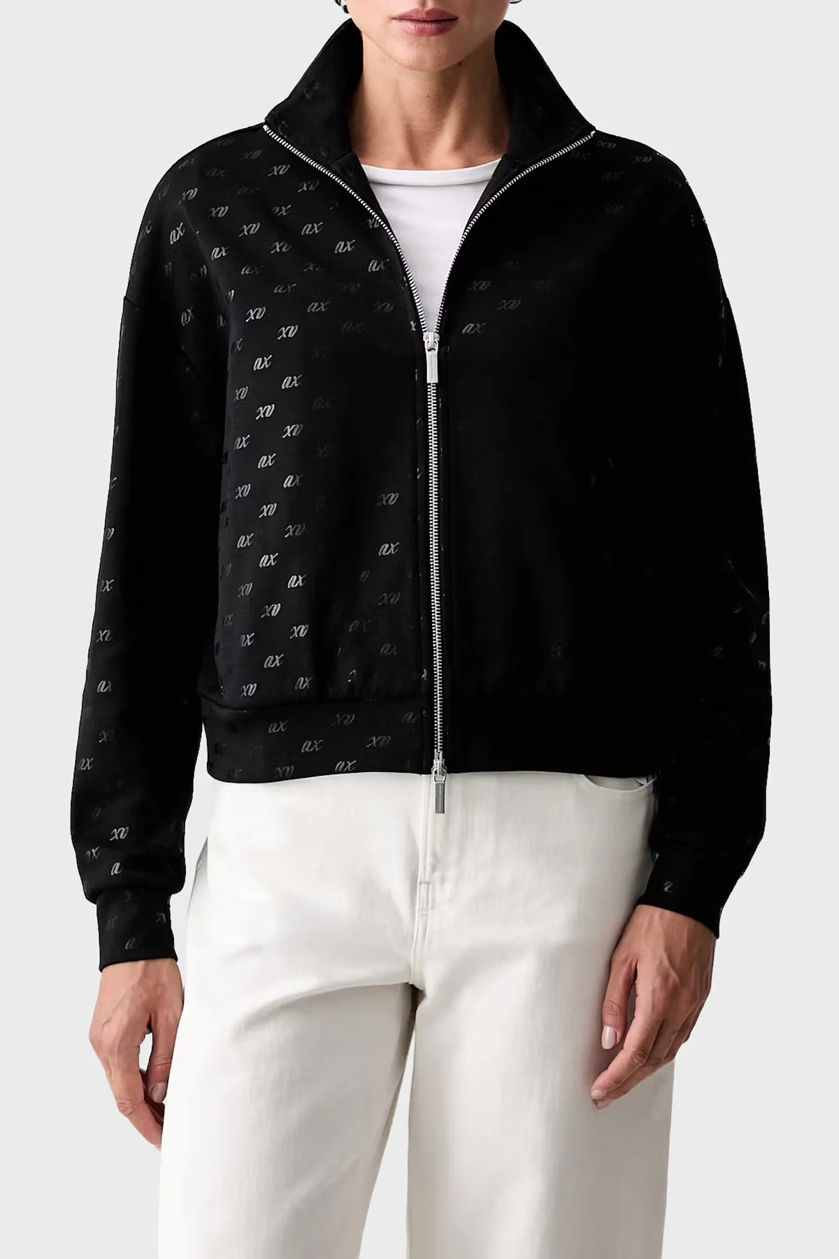 Armani Exchange Tamamı Logolu Regular Fit Dik Yaka Kadın Sweat XW002748 AF24095 FC241 Siyah - 1