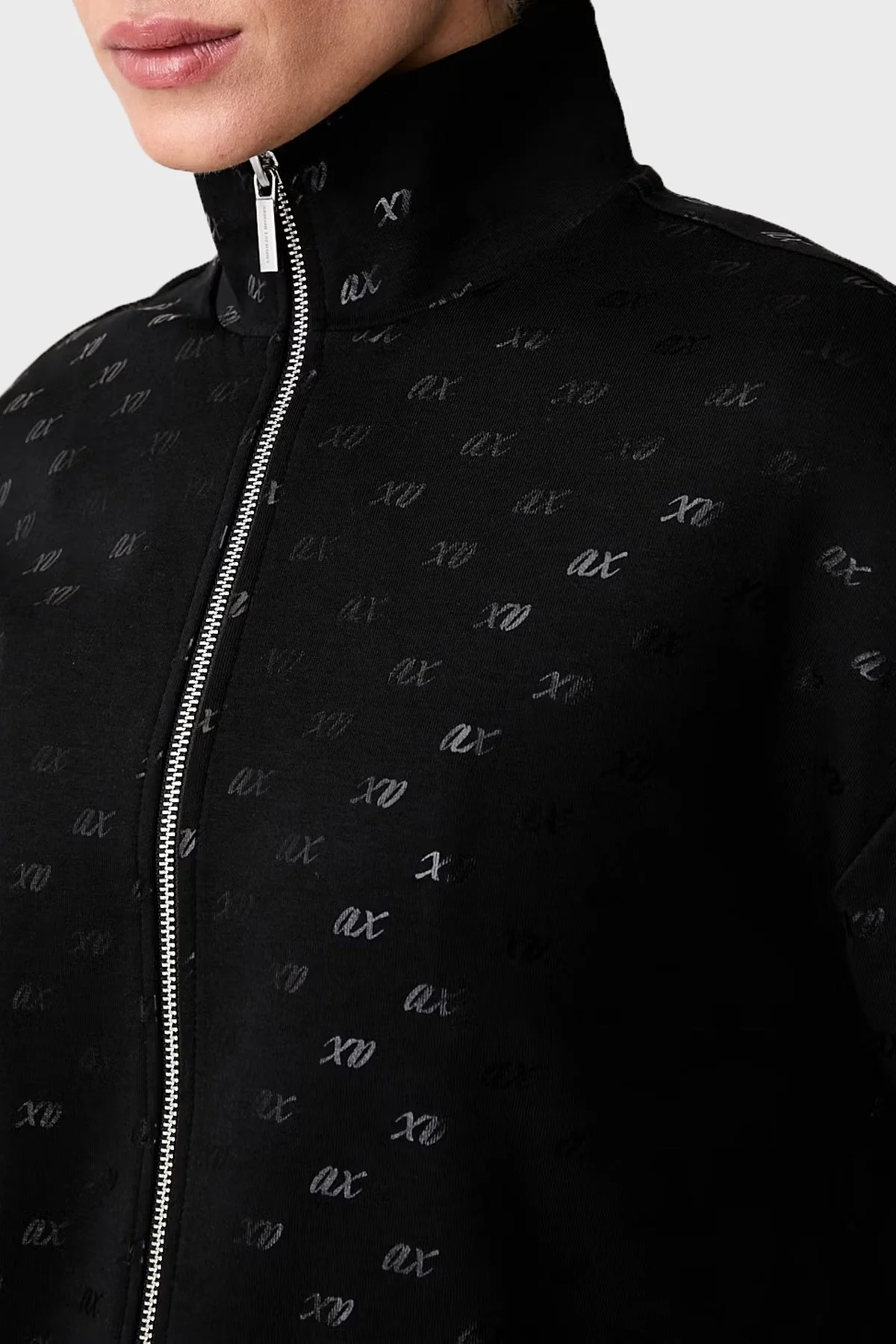 Armani Exchange Tamamı Logolu Regular Fit Dik Yaka Kadın Sweat XW002748 AF24095 FC241 Siyah - 4