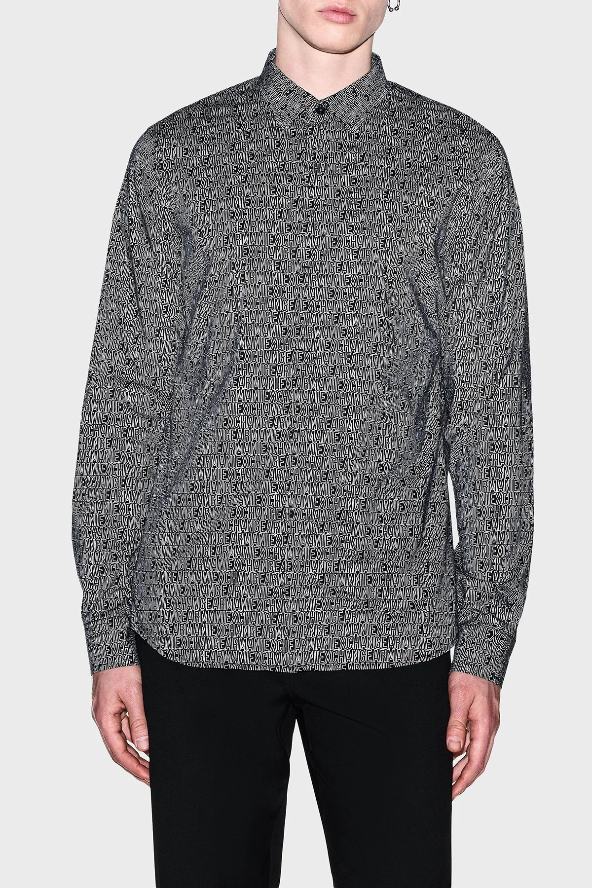 Armani Exchange Tamamı Logolu Slim Fit Uzun Kollu Erkek Gömlek XM000625 AF13184 FC342 Siyah - 1