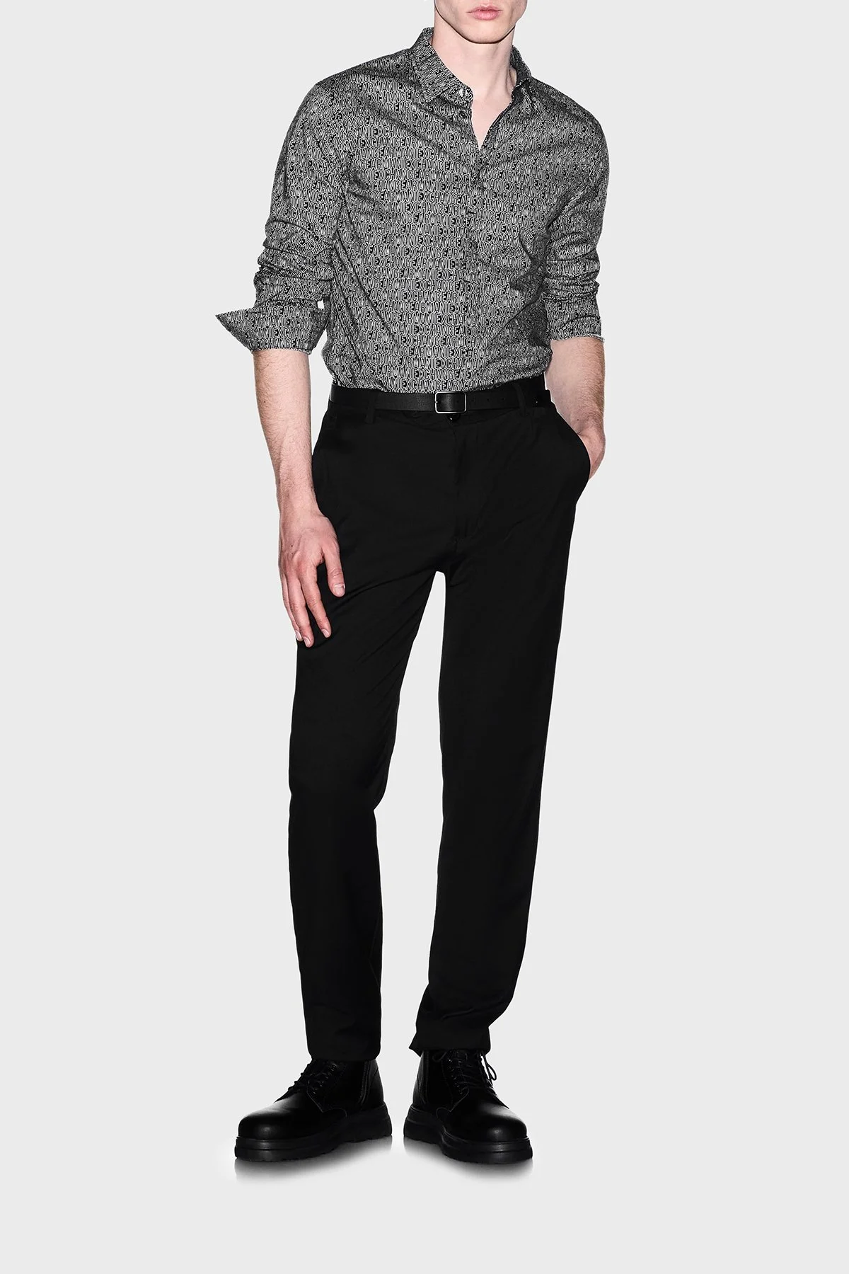 Armani Exchange Tamamı Logolu Slim Fit Uzun Kollu Erkek Gömlek XM000625 AF13184 FC342 Siyah - 2