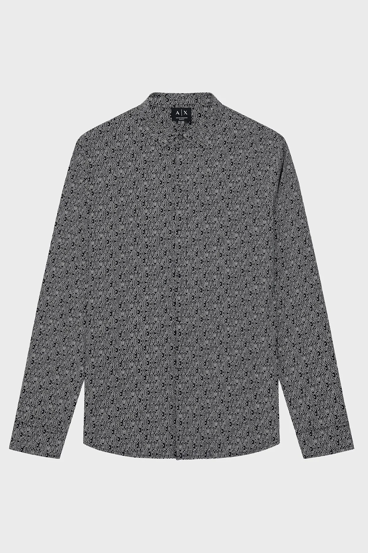 Armani Exchange Tamamı Logolu Slim Fit Uzun Kollu Erkek Gömlek XM000625 AF13184 FC342 Siyah - 6