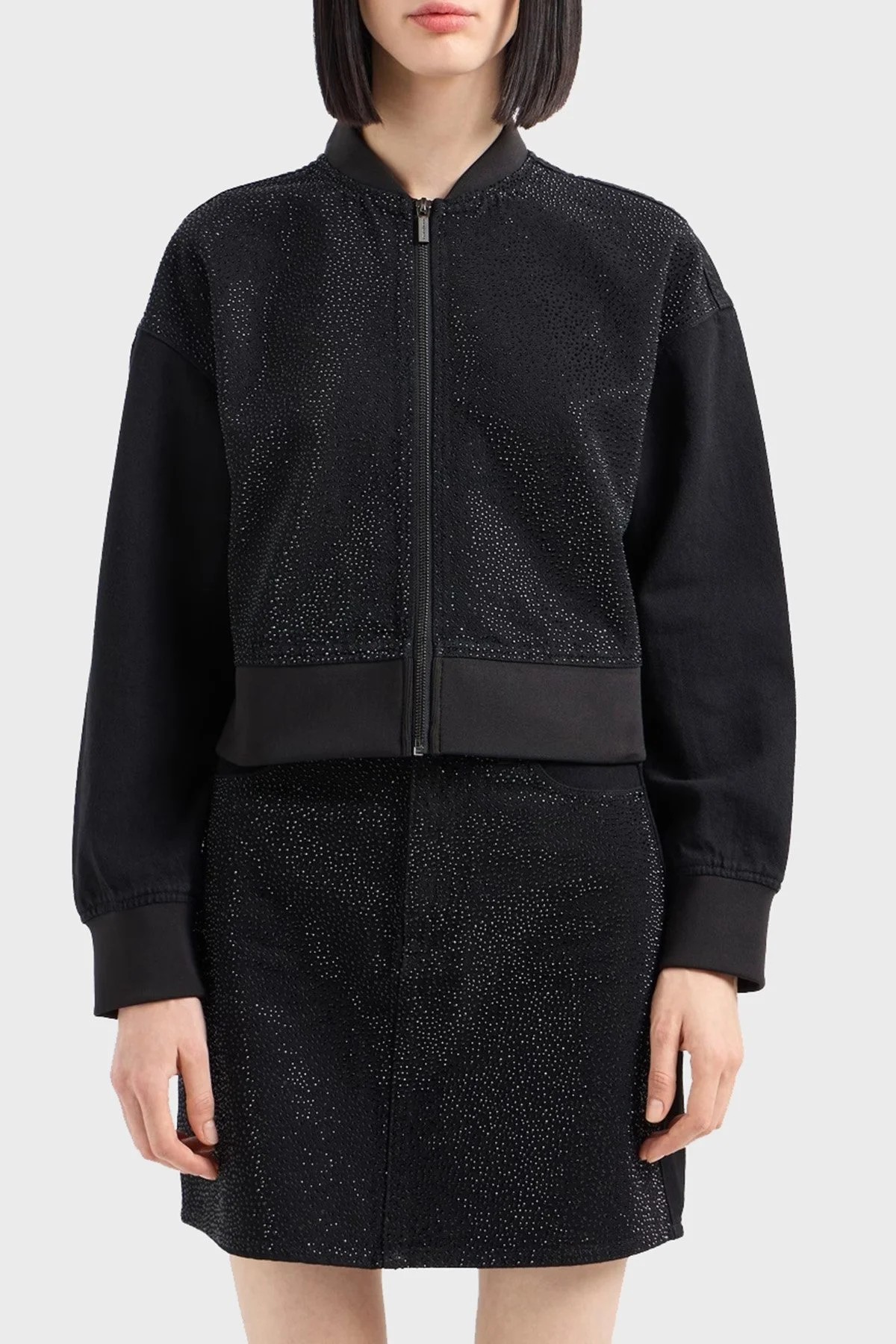 Armani Exchange Taşlı % 100 Pamuk Relaxed Fit Kolej Yaka Bomber Bayan Ceket 6DYB23 Y19QZ 0204 SİYAH - 6