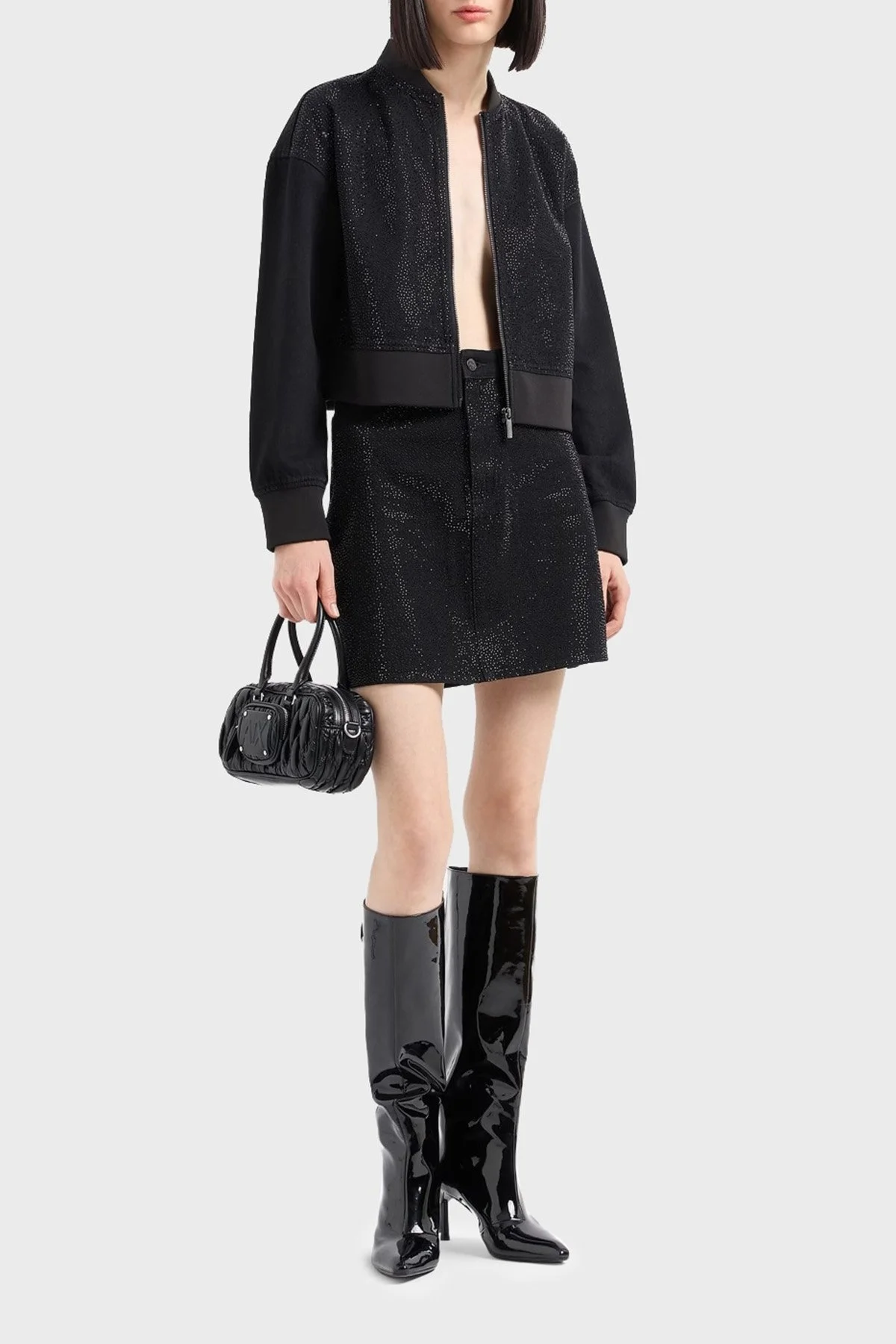 Armani Exchange Taşlı % 100 Pamuk Relaxed Fit Kolej Yaka Bomber Bayan Ceket 6DYB23 Y19QZ 0204 SİYAH - 7