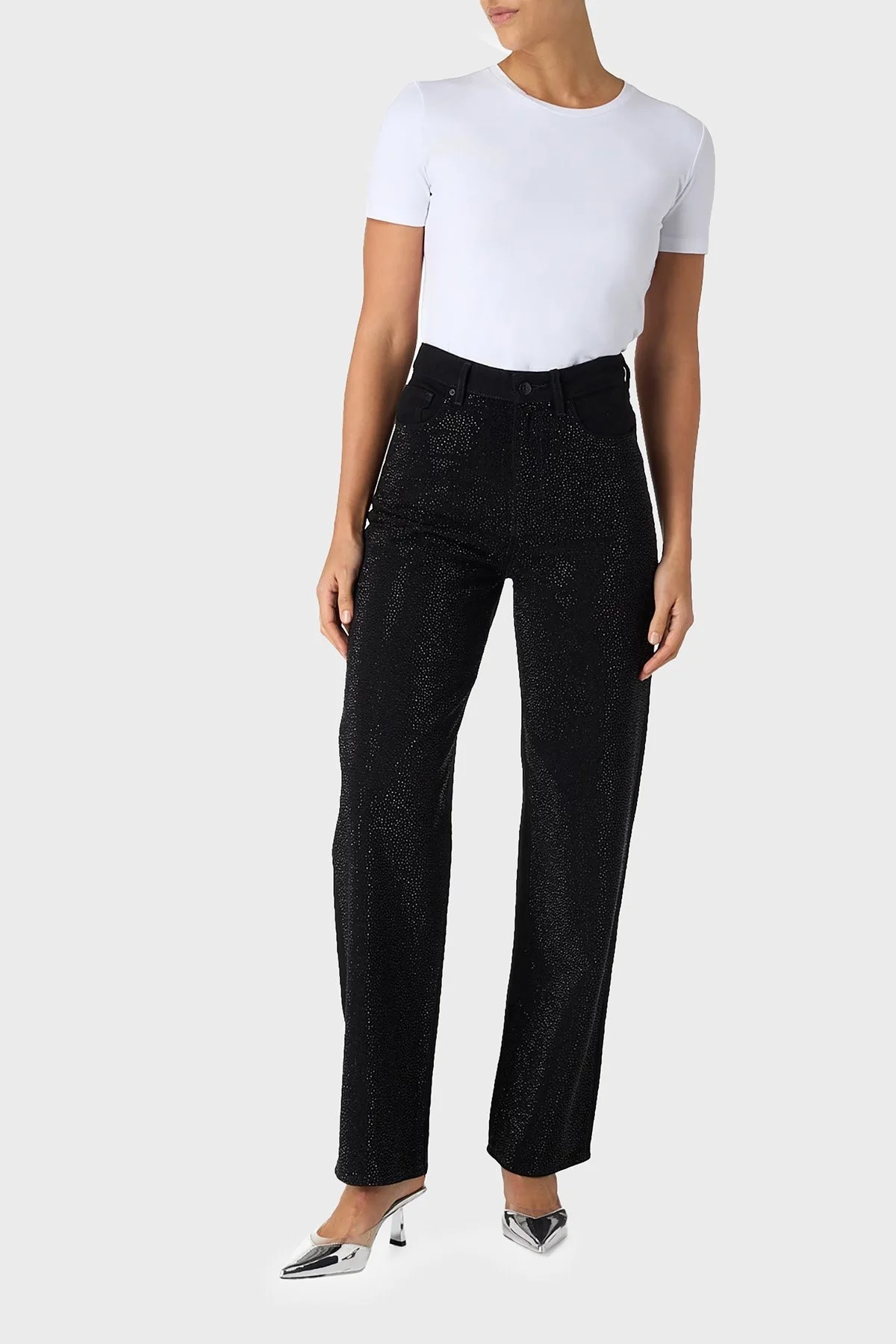 Armani Exchange Taşlı % 100 Pamuk Relaxed Fit Yüksek Bel Geniş Paça Jeans Bayan Kot Pantolon 6DYJ38 Y19QZ 0204 SİYAH - 2