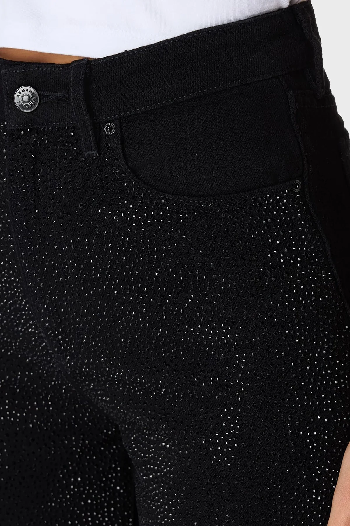 Armani Exchange Taşlı % 100 Pamuk Relaxed Fit Yüksek Bel Geniş Paça Jeans Bayan Kot Pantolon 6DYJ38 Y19QZ 0204 SİYAH - 3